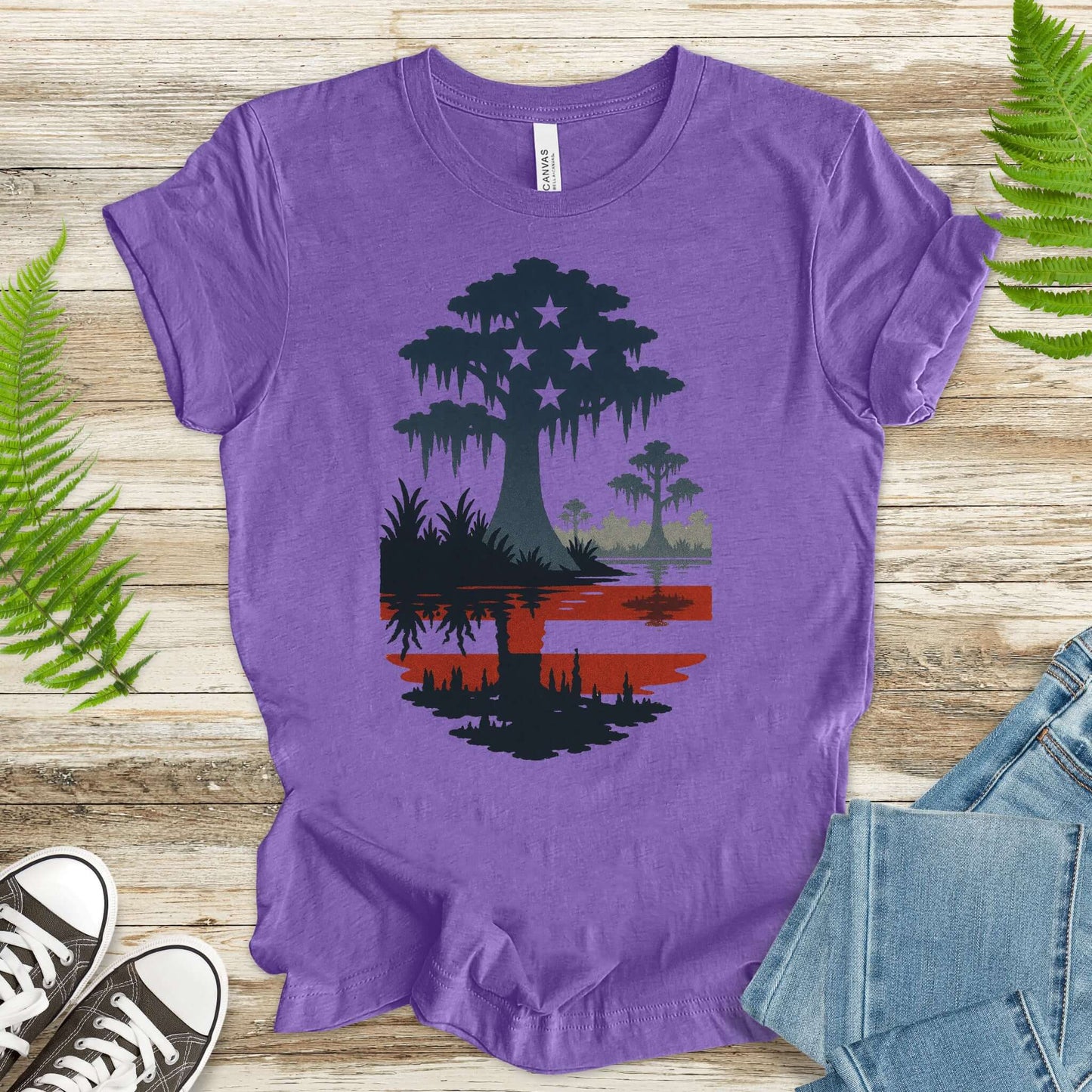 Patriotic Swamp Scene T-Shirt – Bayou & Everglades 4th of July Tee