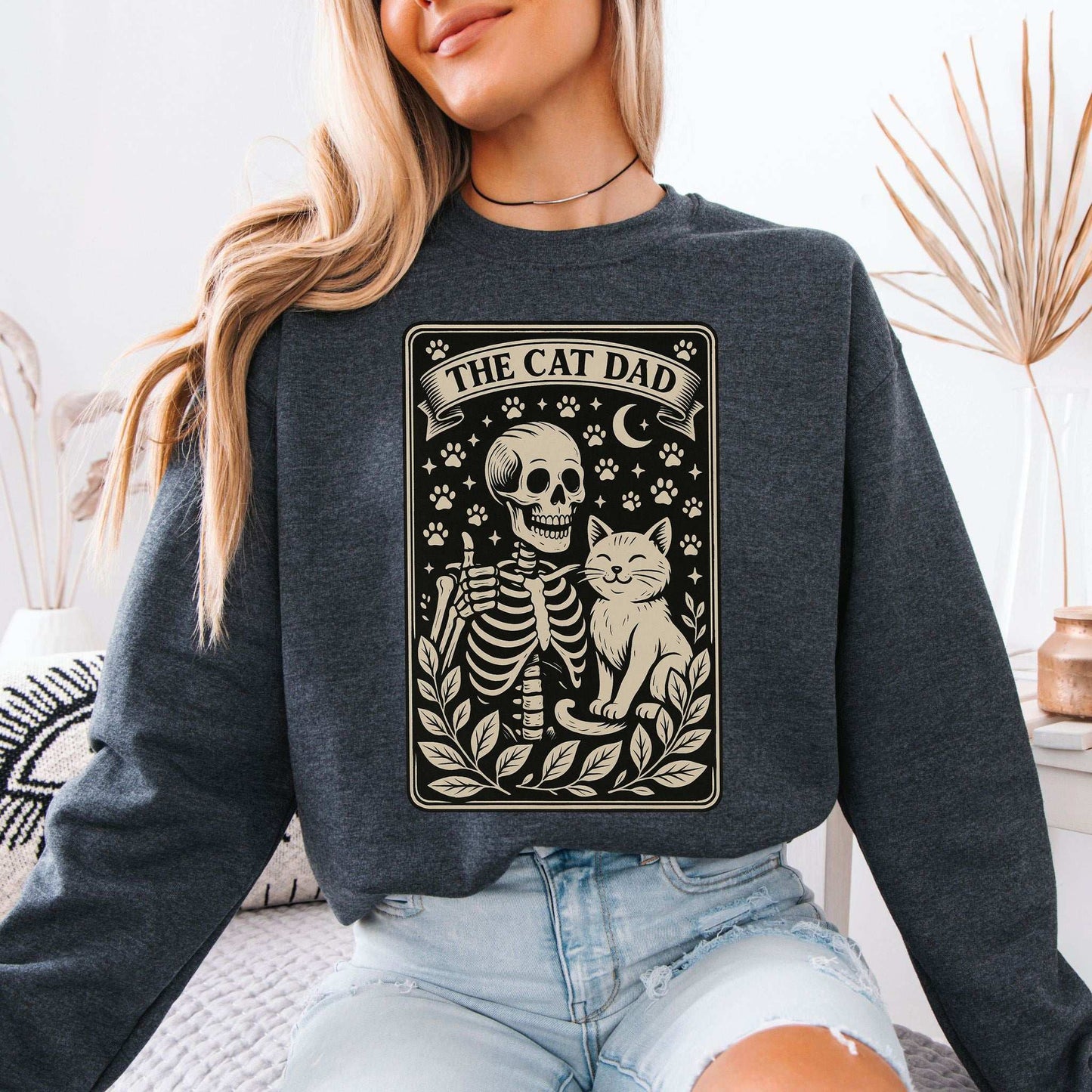Cat Dad Skeleton Tarot Sweatshirt – Spooky Cute for Cat Lovers