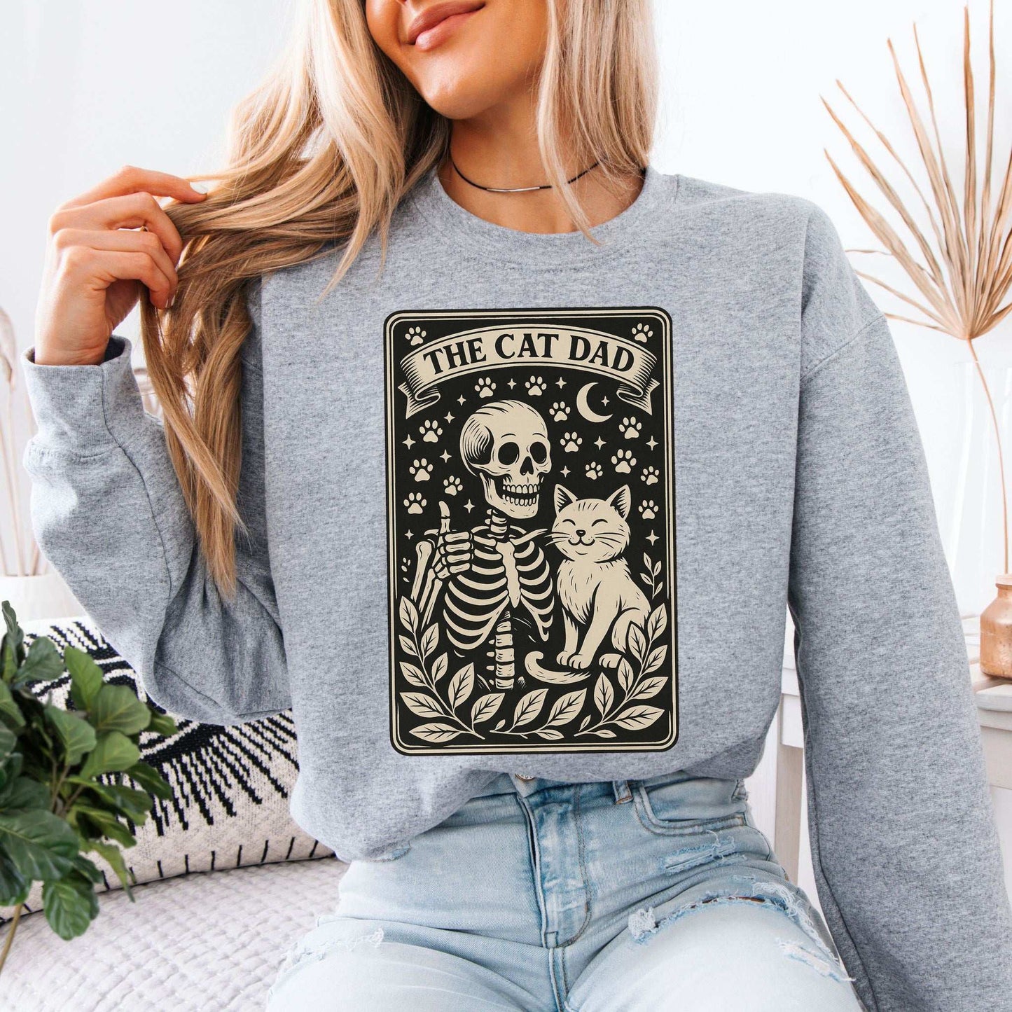 Cat Dad Skeleton Tarot Sweatshirt – Spooky Cute for Cat Lovers