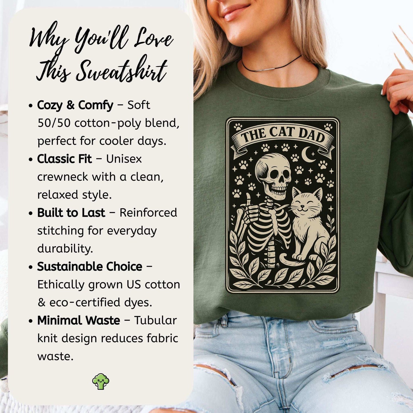 Cat Dad Skeleton Tarot Sweatshirt – Spooky Cute for Cat Lovers