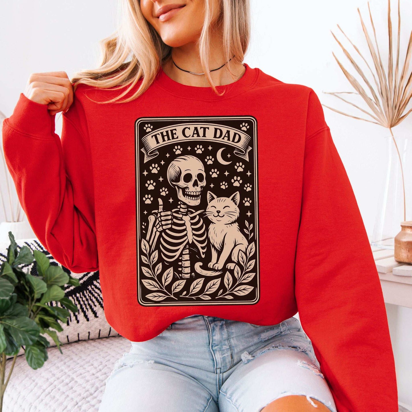 Cat Dad Skeleton Tarot Sweatshirt – Spooky Cute for Cat Lovers