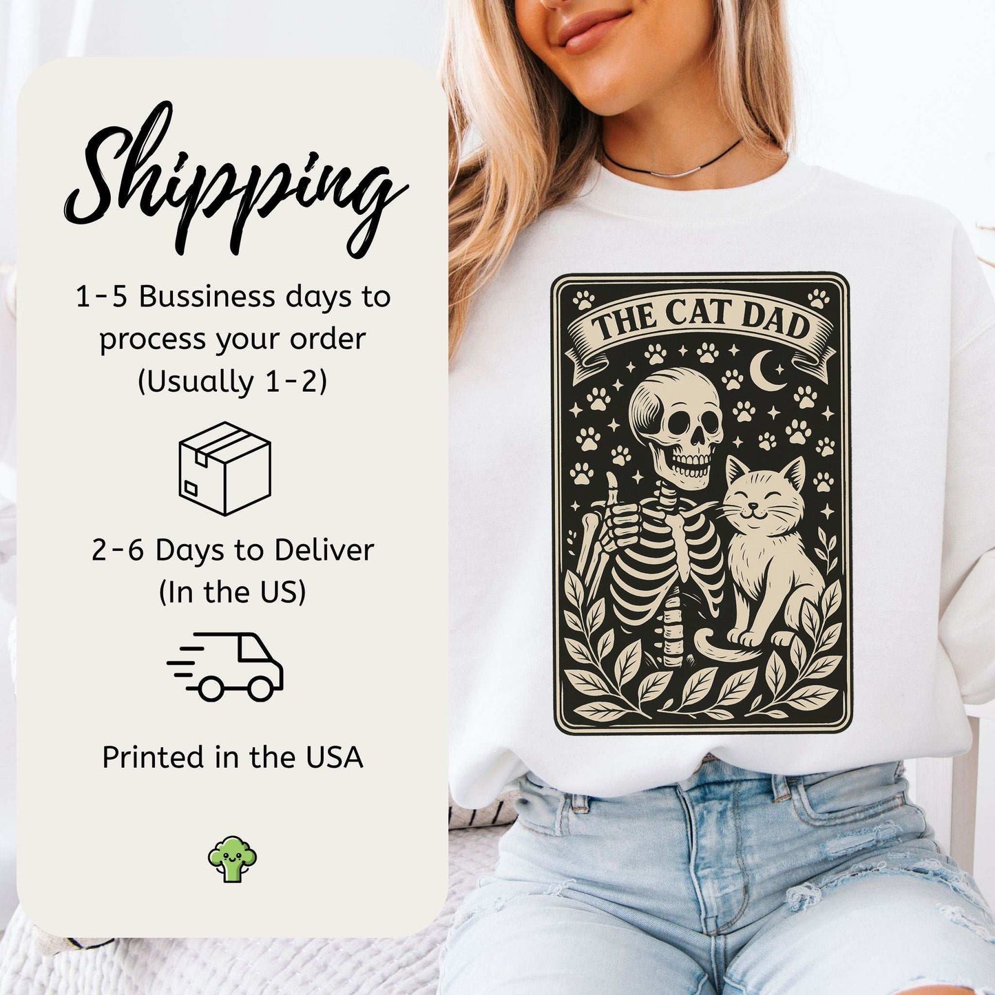 Cat Dad Skeleton Tarot Sweatshirt – Spooky Cute for Cat Lovers
