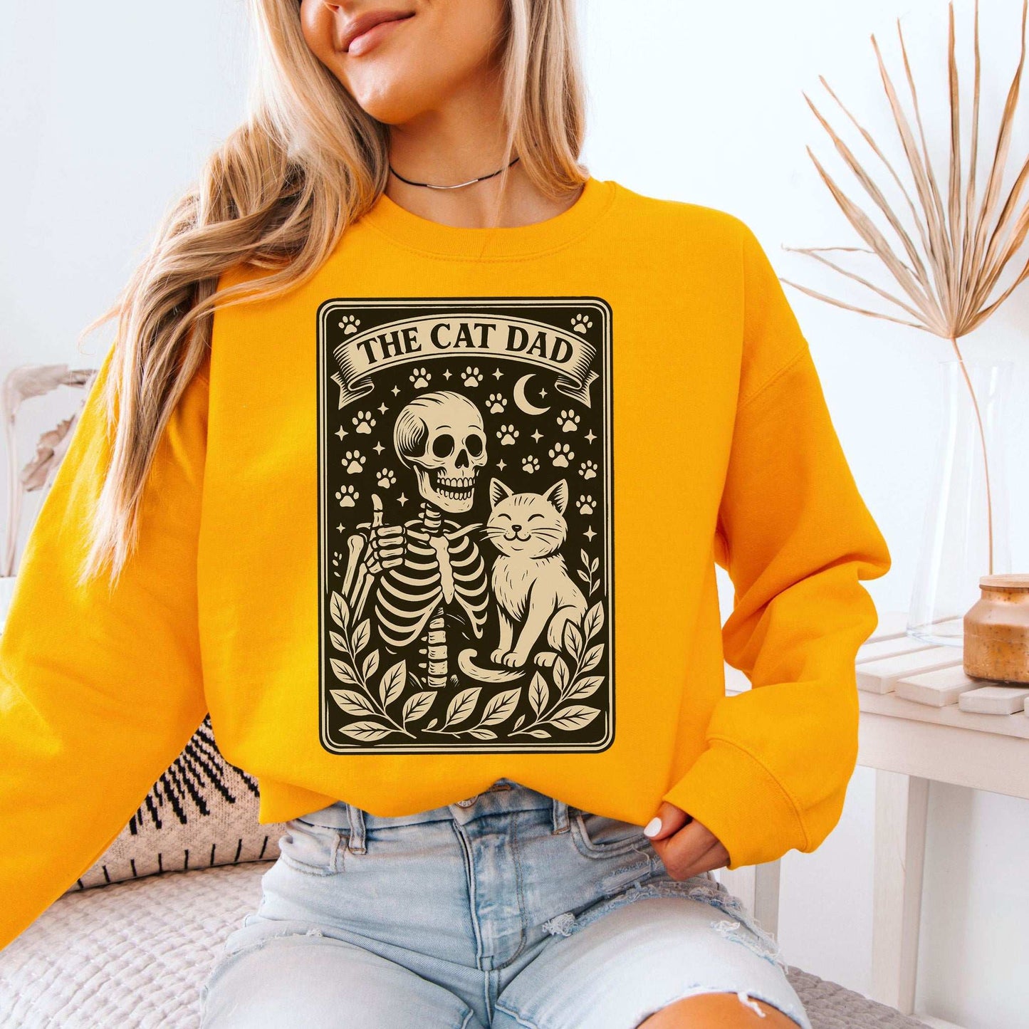 Cat Dad Skeleton Tarot Sweatshirt – Spooky Cute for Cat Lovers