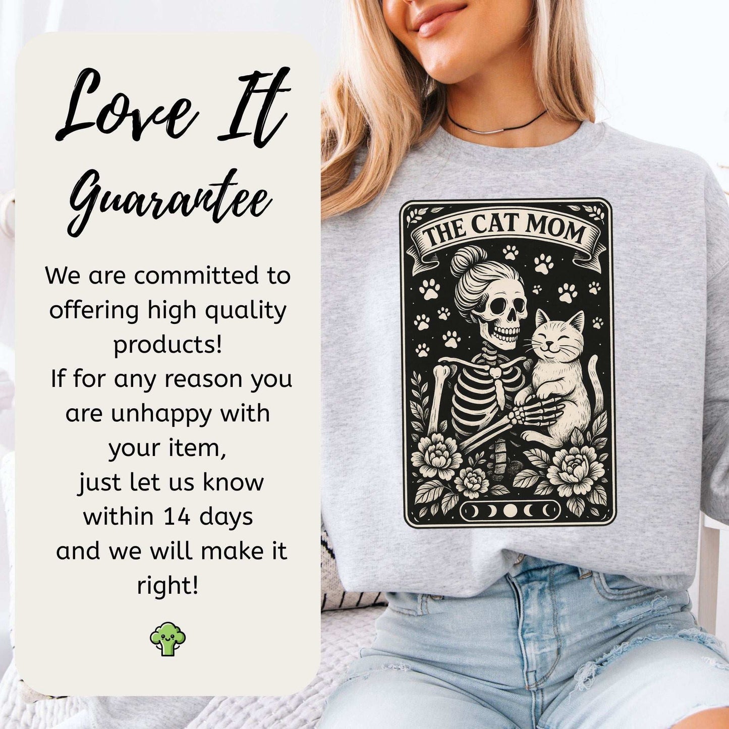 Cat Mom Skeleton Tarot Sweatshirt – Spooky Gothic Style for Cat Lovers