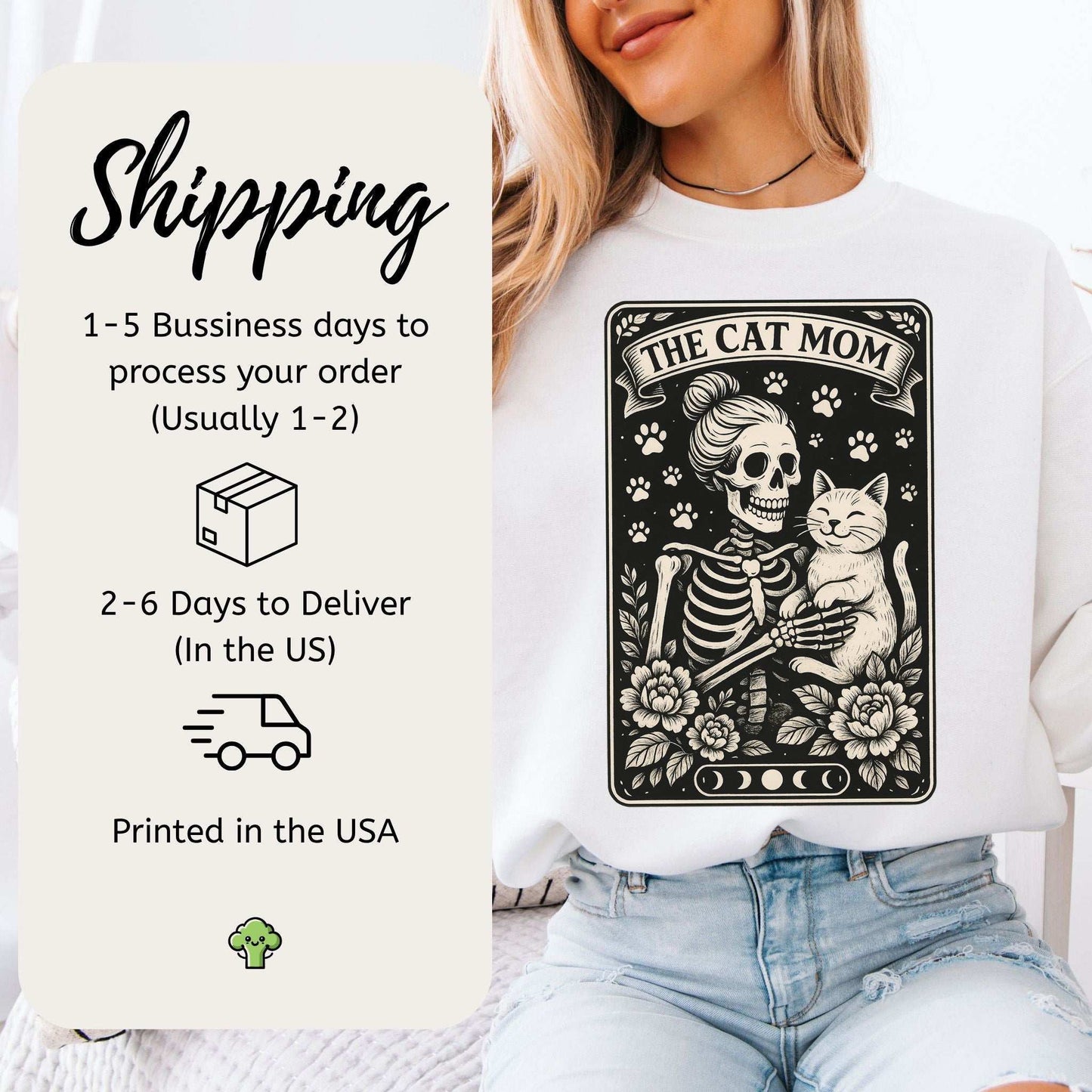 Cat Mom Skeleton Tarot Sweatshirt – Spooky Gothic Style for Cat Lovers