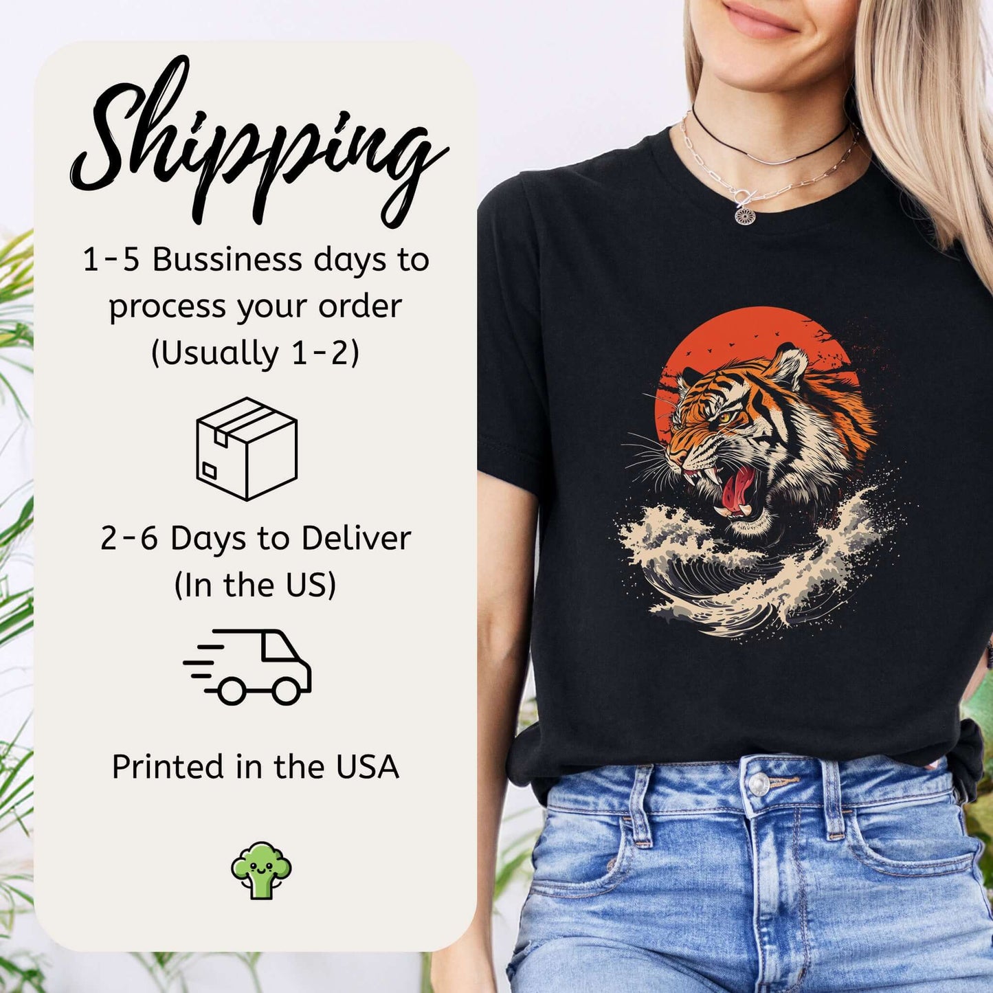 Roaring Tiger Waves T-Shirt – Colorful Japanese Style Animal Shirt