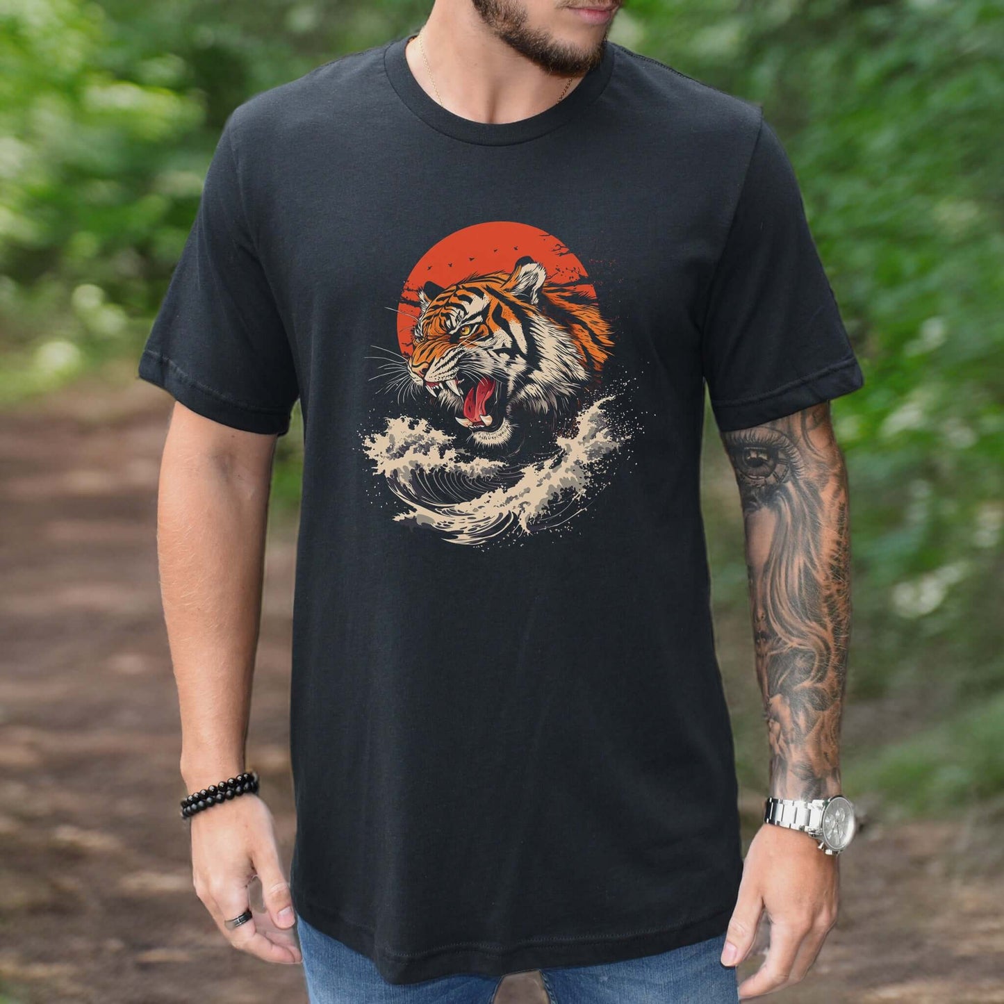 Roaring Tiger Waves T-Shirt – Colorful Japanese Style Animal Shirt