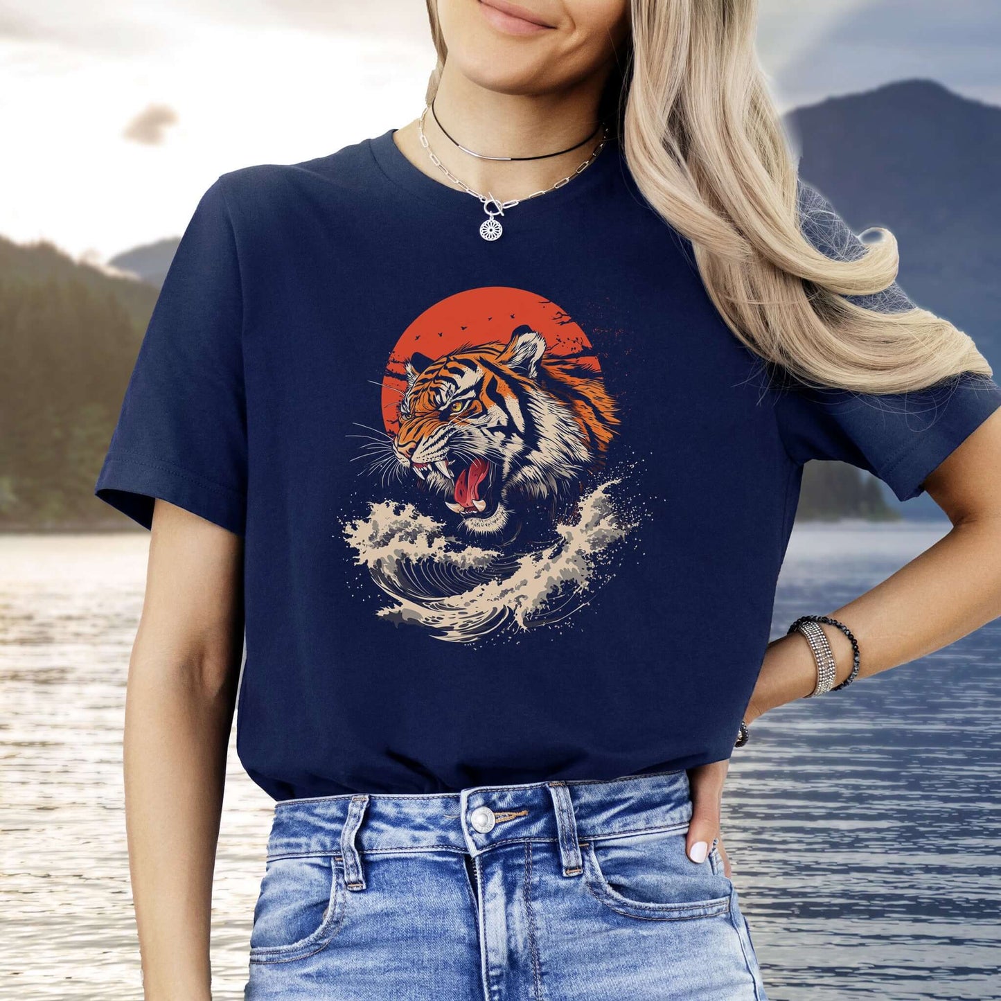 Roaring Tiger Waves T-Shirt – Colorful Japanese Style Animal Shirt