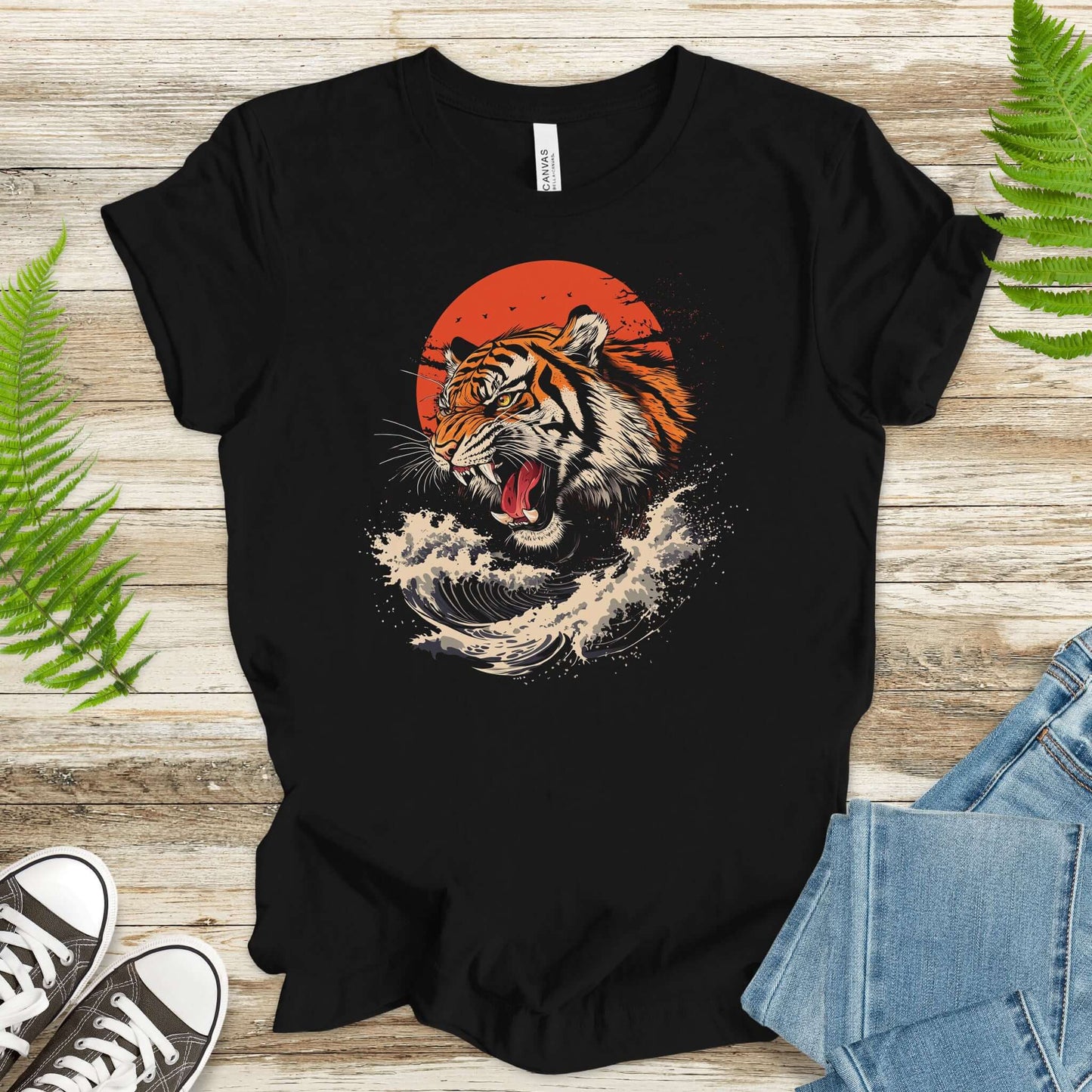 Roaring Tiger Waves T-Shirt – Colorful Japanese Style Animal Shirt