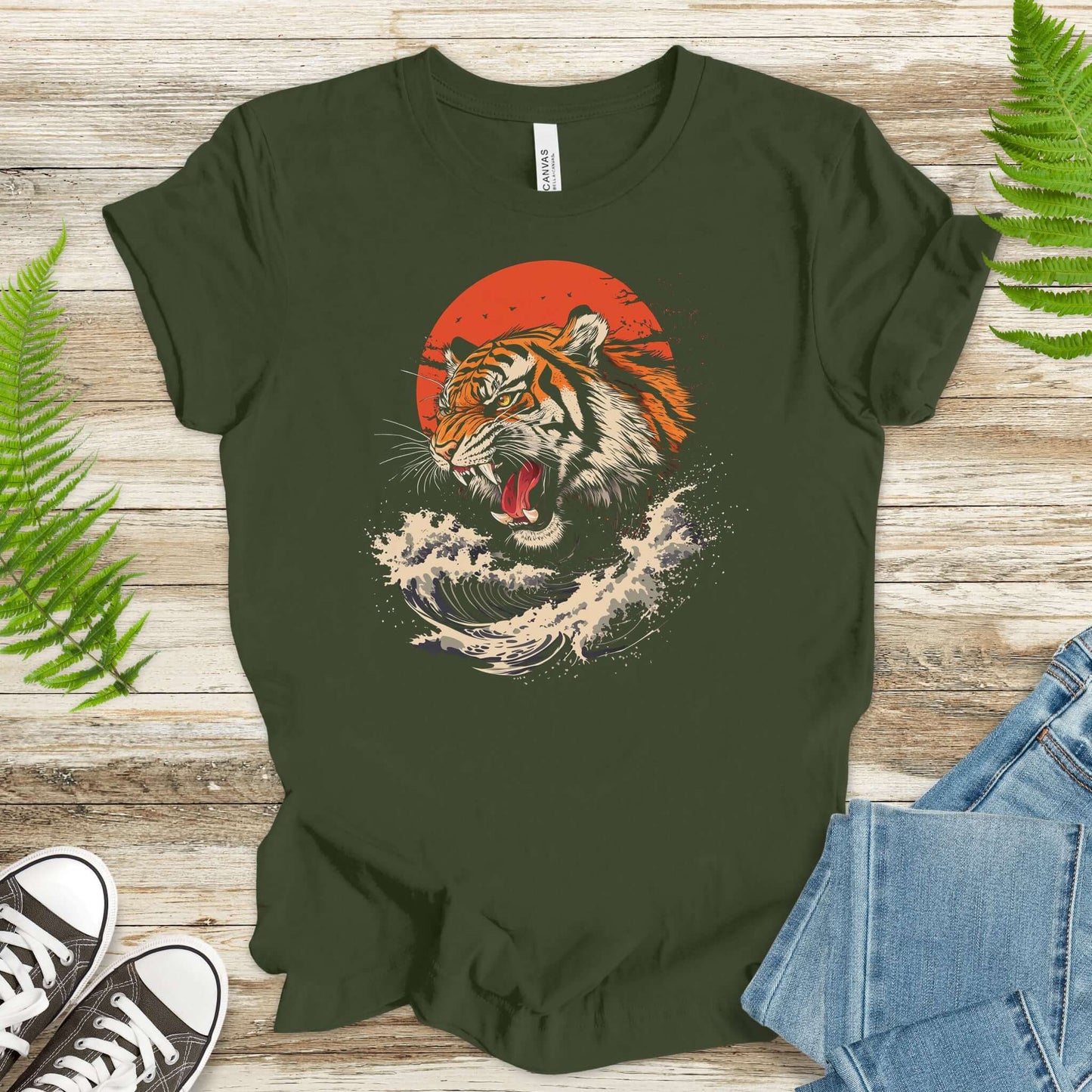 Roaring Tiger Waves T-Shirt – Colorful Japanese Style Animal Shirt