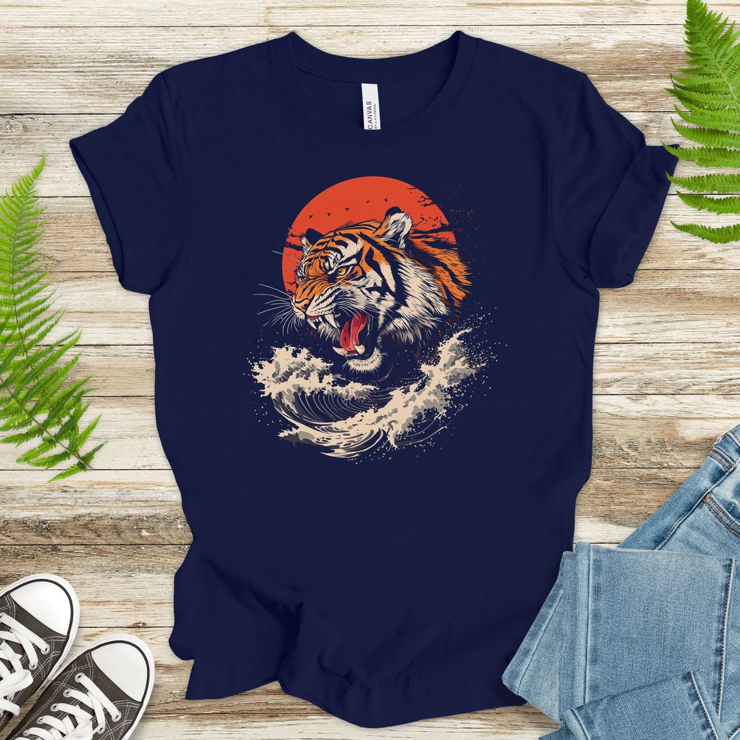 Roaring Tiger Waves T-Shirt – Colorful Japanese Style Animal Shirt