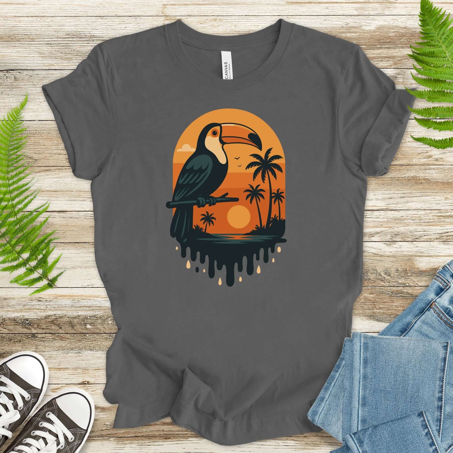 Toucan Tropical Sunset T-Shirt – Retro Jungle Bird Lover Tee