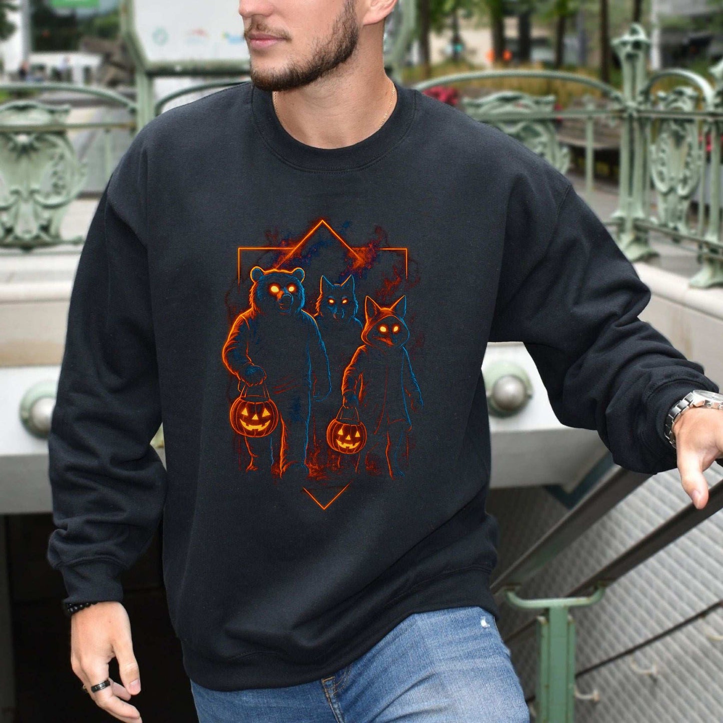 Trick-or-Treat Beasts Sweatshirt – Neon Forest Creatures Halloween Vibes