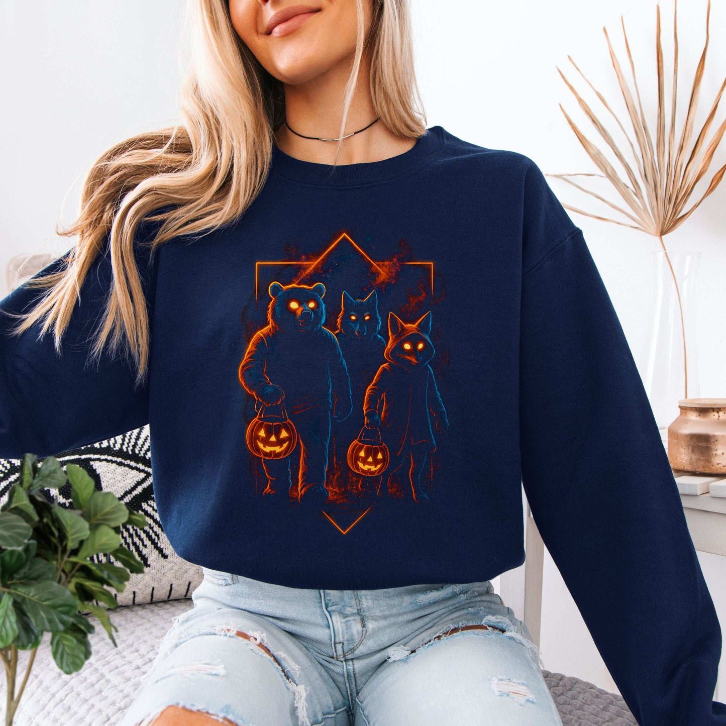 Trick-or-Treat Beasts Sweatshirt – Neon Forest Creatures Halloween Vibes