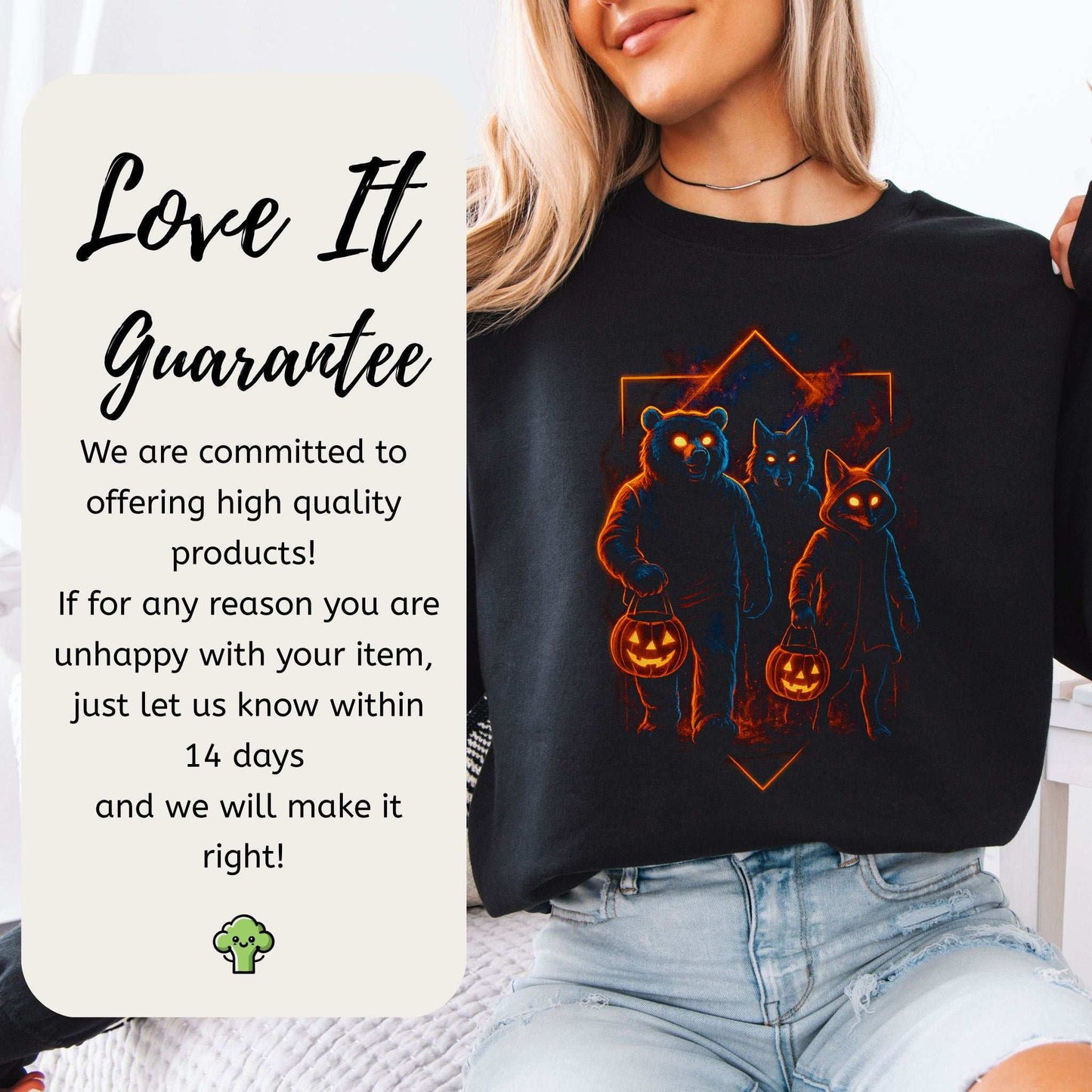 Trick-or-Treat Beasts Sweatshirt – Neon Forest Creatures Halloween Vibes