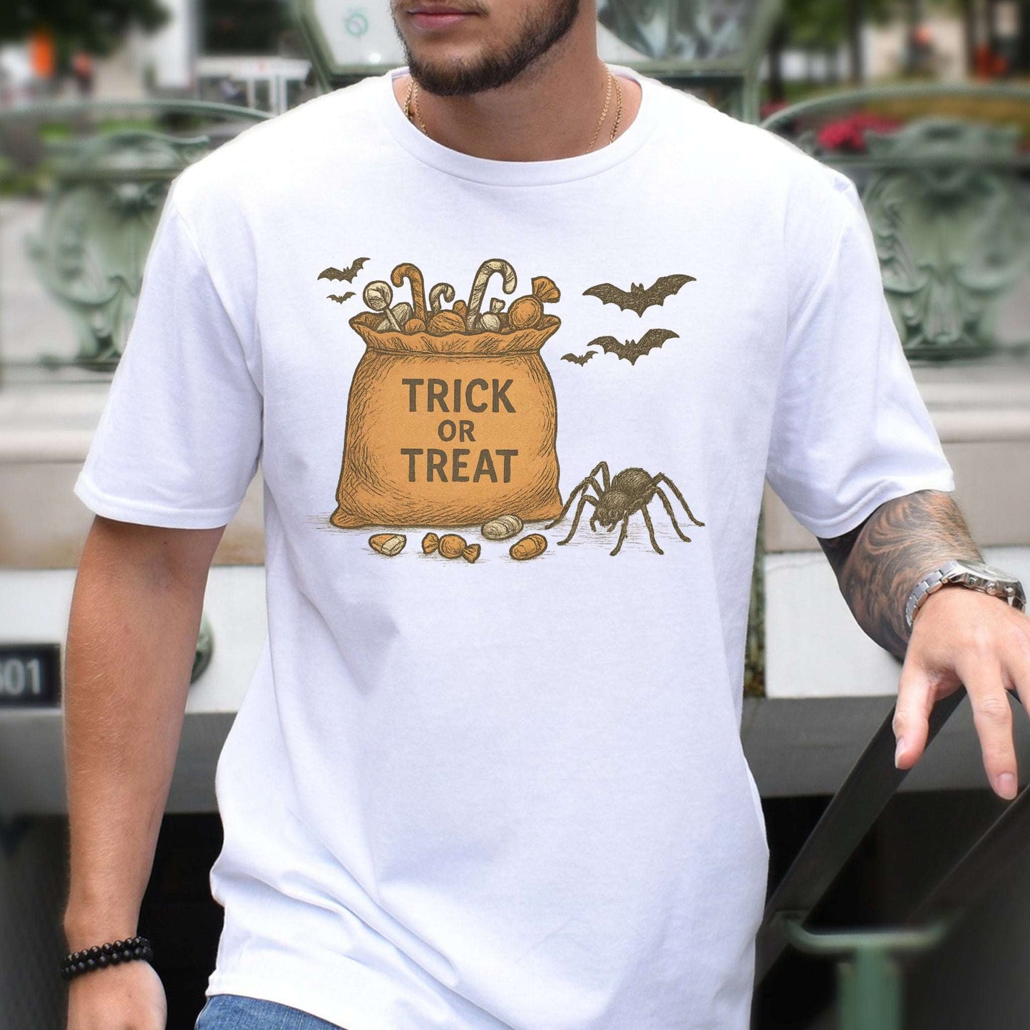 Trick or Treat Bag T-Shirt – Vintage Spooky Halloween Candy Tee