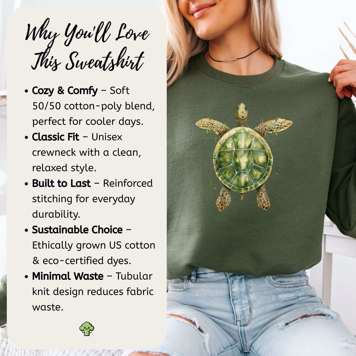 Watercolor Turtle Sweatshirt – Artistic Ocean Spirit for Sea Turtle Lovers
