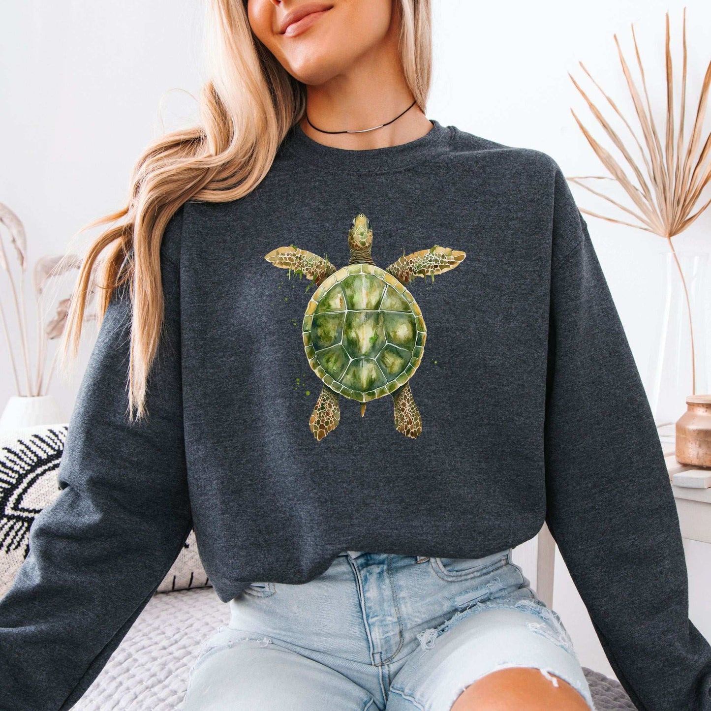 Watercolor Turtle Sweatshirt – Artistic Ocean Spirit for Sea Turtle Lovers