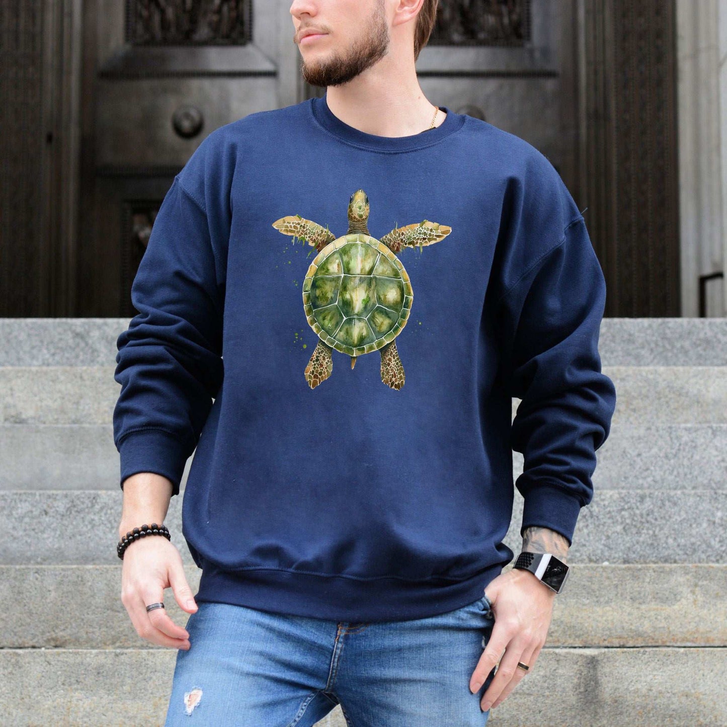 Watercolor Turtle Sweatshirt – Artistic Ocean Spirit for Sea Turtle Lovers
