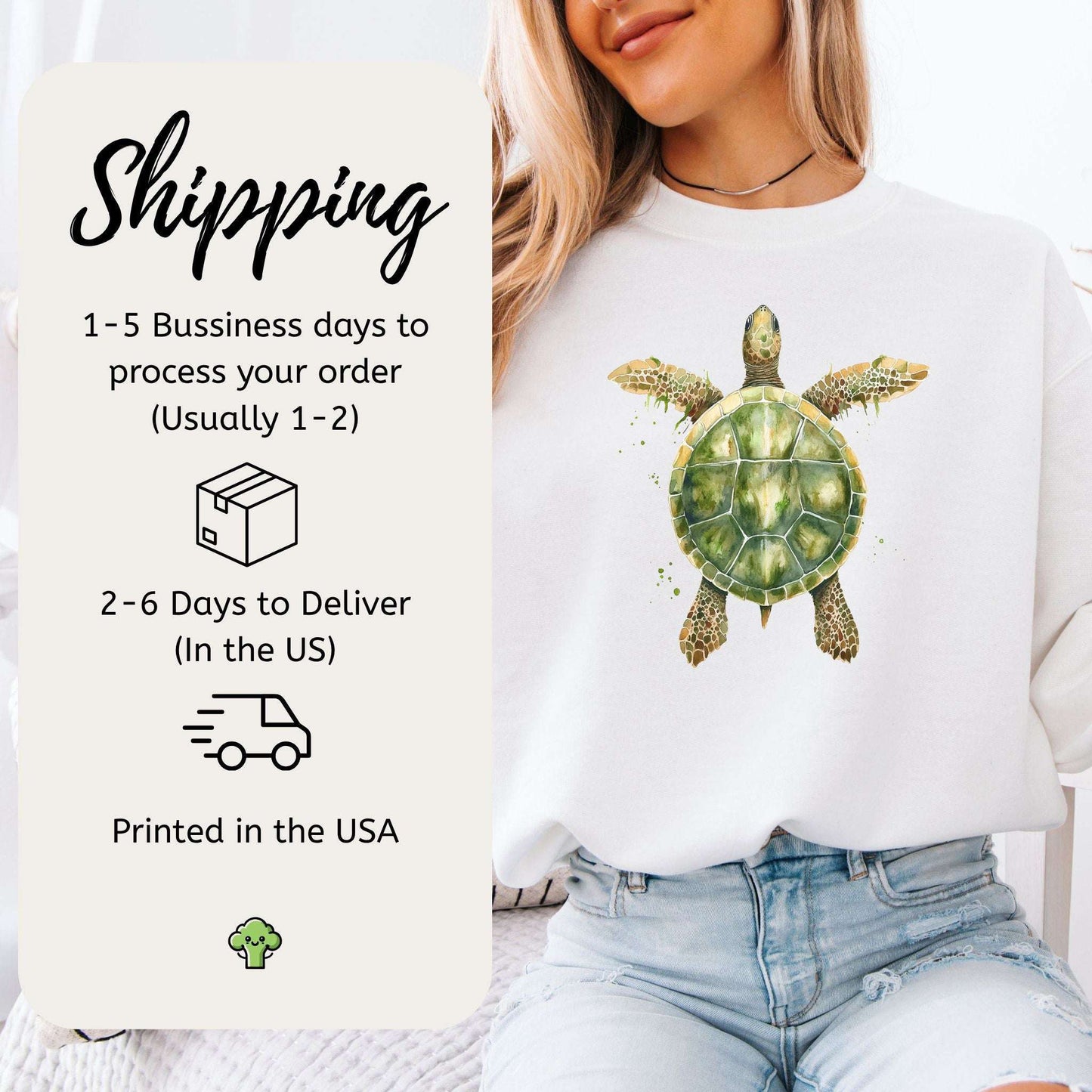 Watercolor Turtle Sweatshirt – Artistic Ocean Spirit for Sea Turtle Lovers