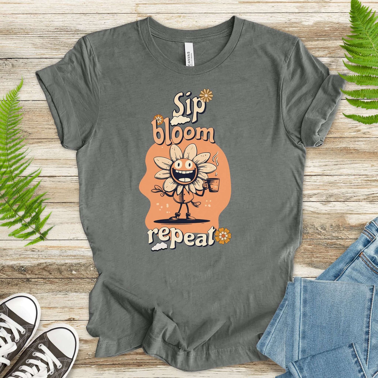 Happy Flower Sipping Tea T-Shirt