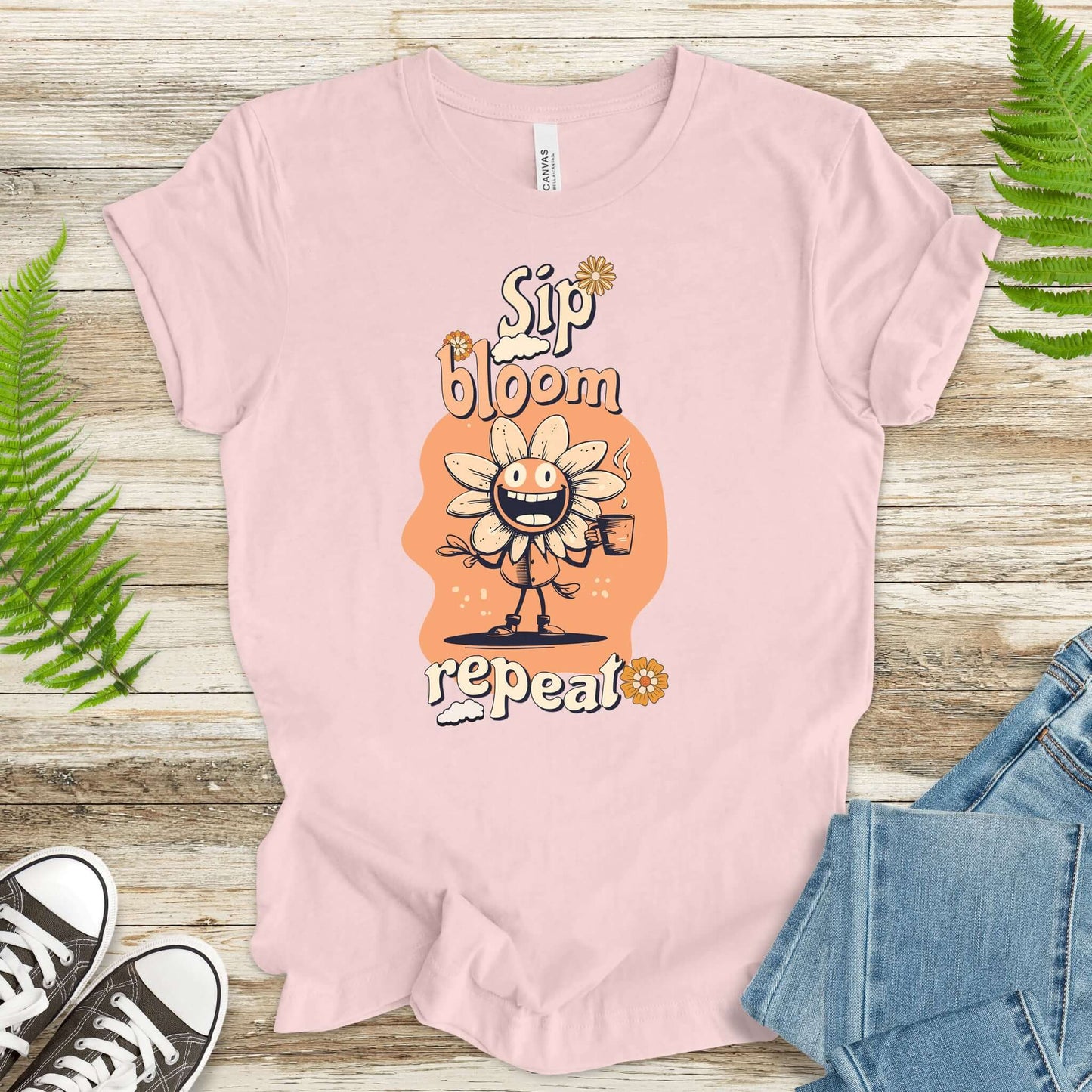 Happy Flower Sipping Tea T-Shirt