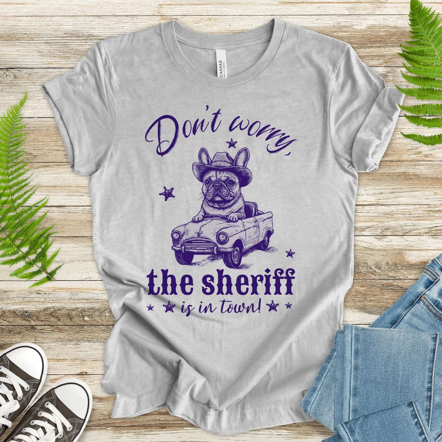 Bulldog Sheriff Retro Funny Car T-Shirt