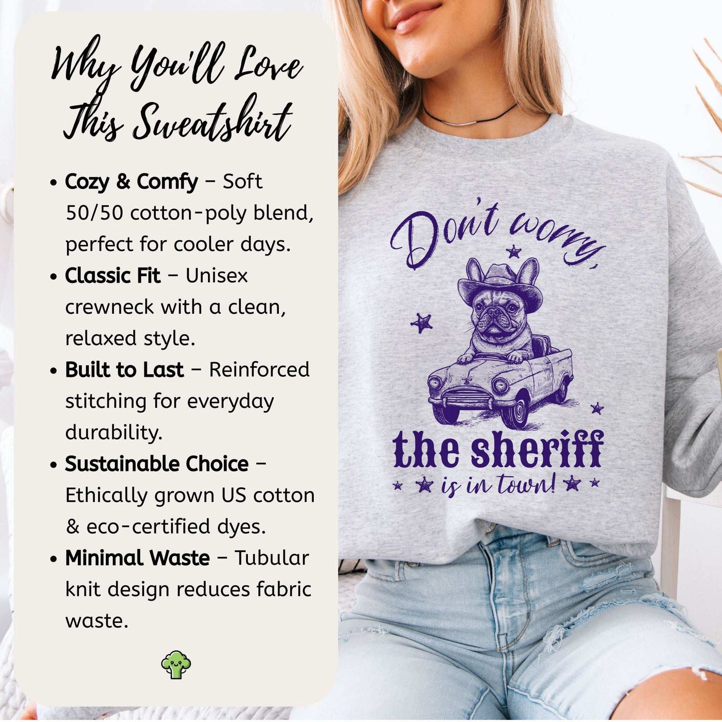Bulldog Sheriff Sweatshirt – Funny Retro Dog Driving Tiny Car