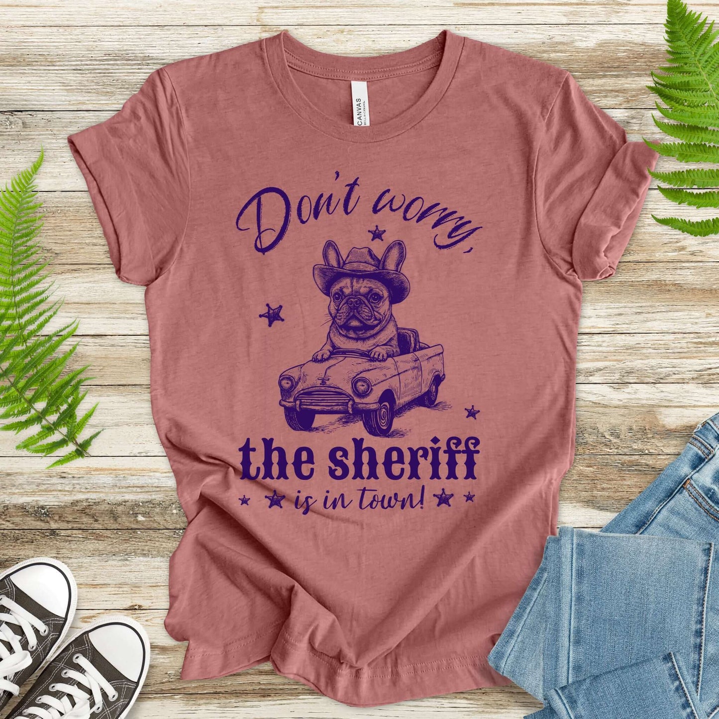 Bulldog Sheriff Retro Funny Car T-Shirt
