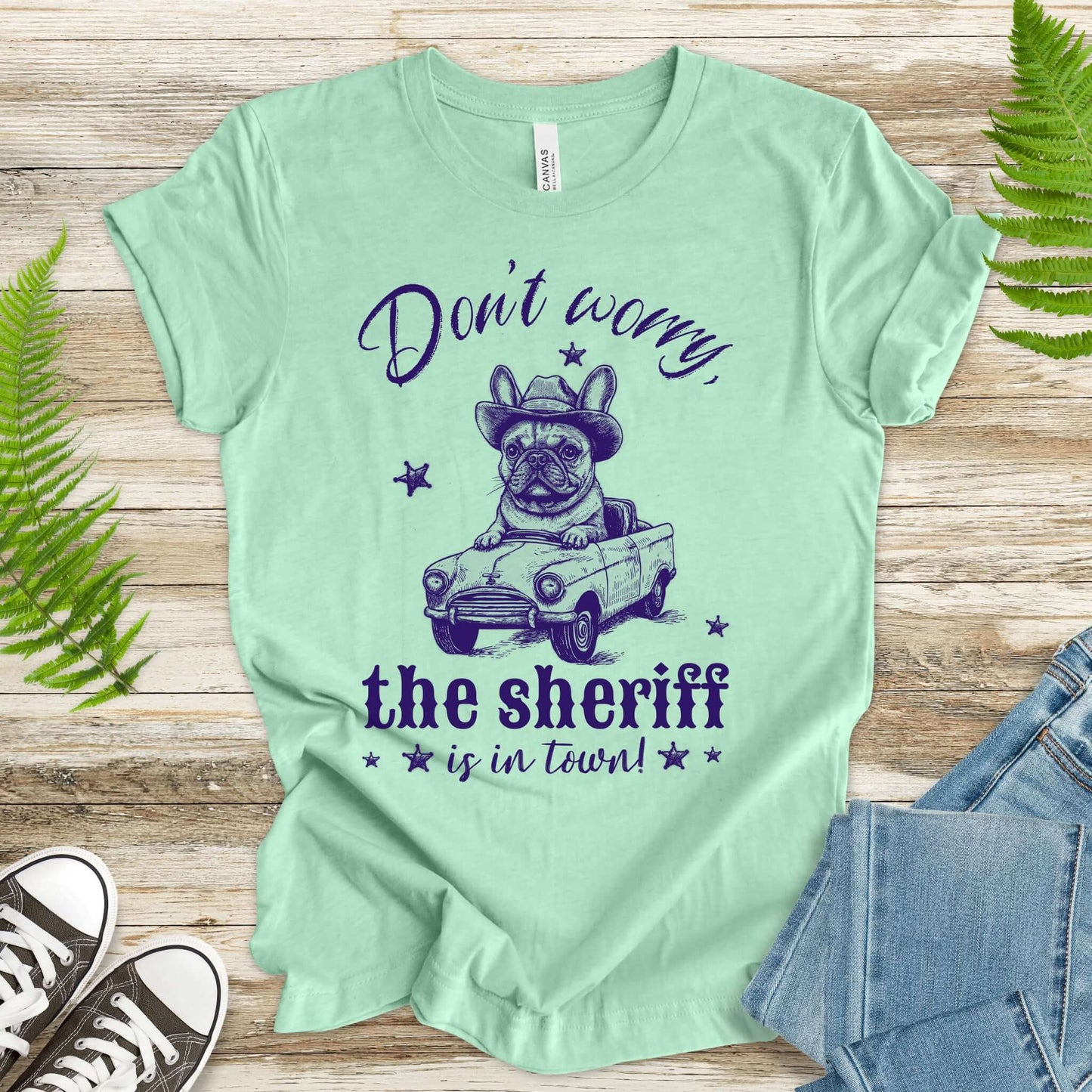 Bulldog Sheriff Retro Funny Car T-Shirt