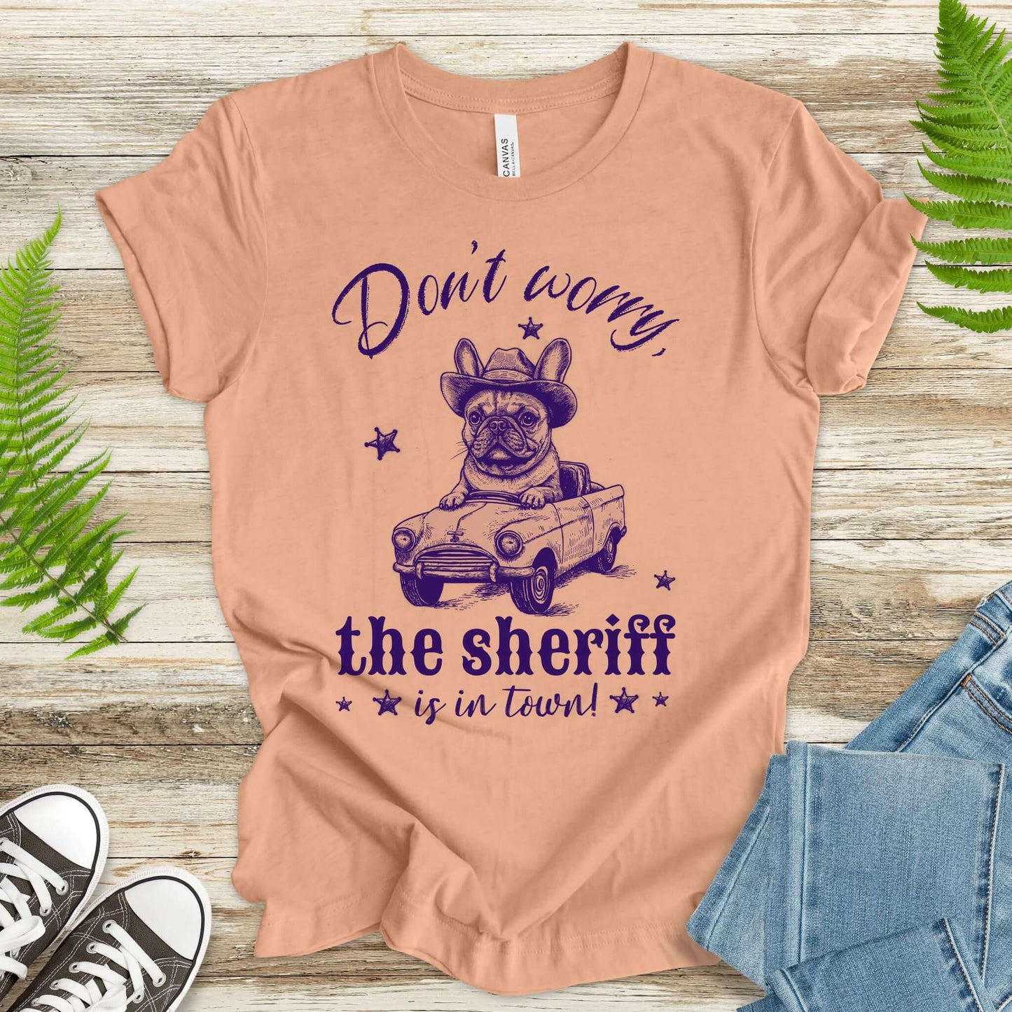 Bulldog Sheriff Retro Funny Car T-Shirt