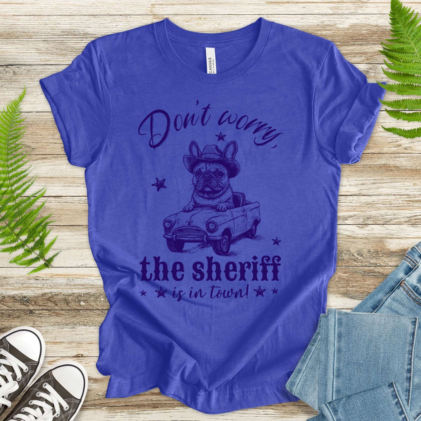 Bulldog Sheriff Retro Funny Car T-Shirt