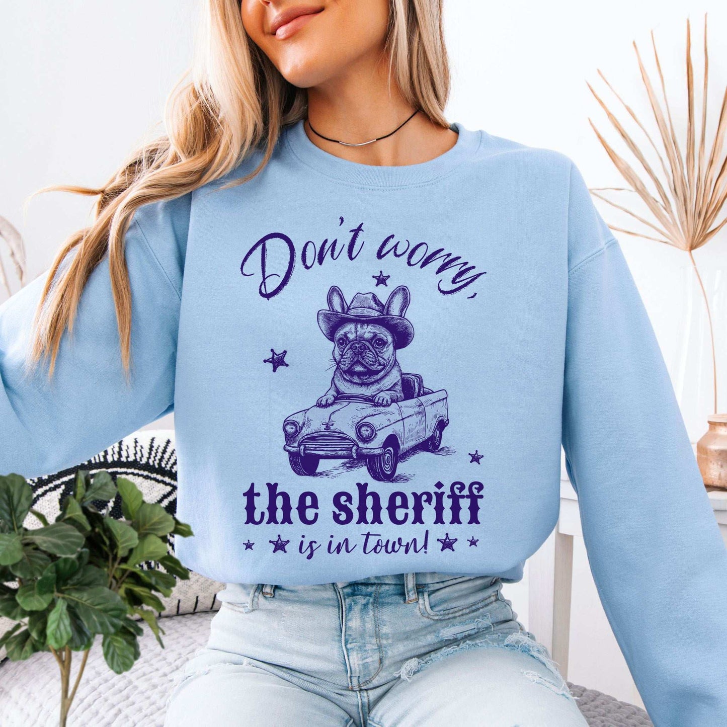 Bulldog Sheriff Sweatshirt – Funny Retro Dog Driving Tiny Car