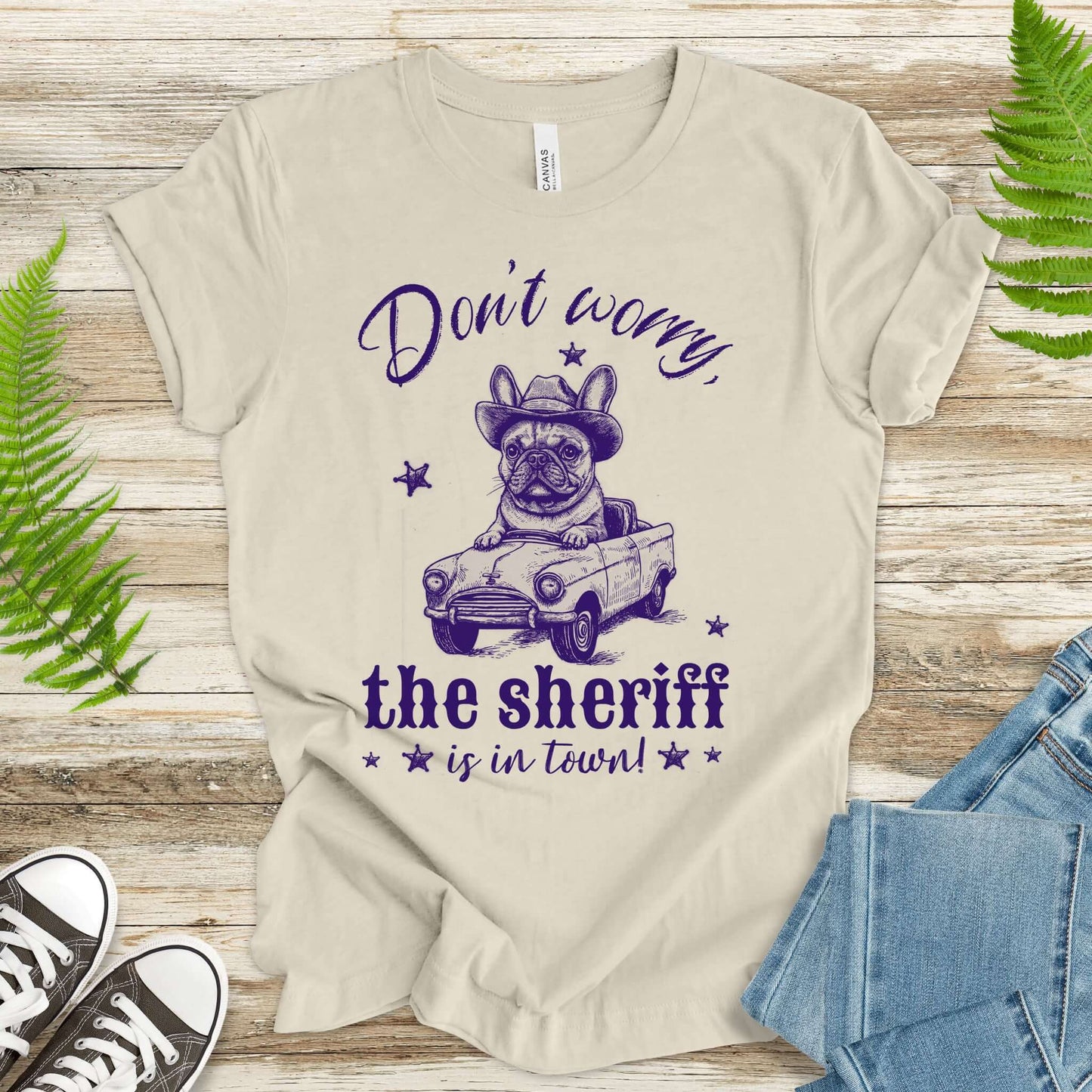 Bulldog Sheriff Retro Funny Car T-Shirt
