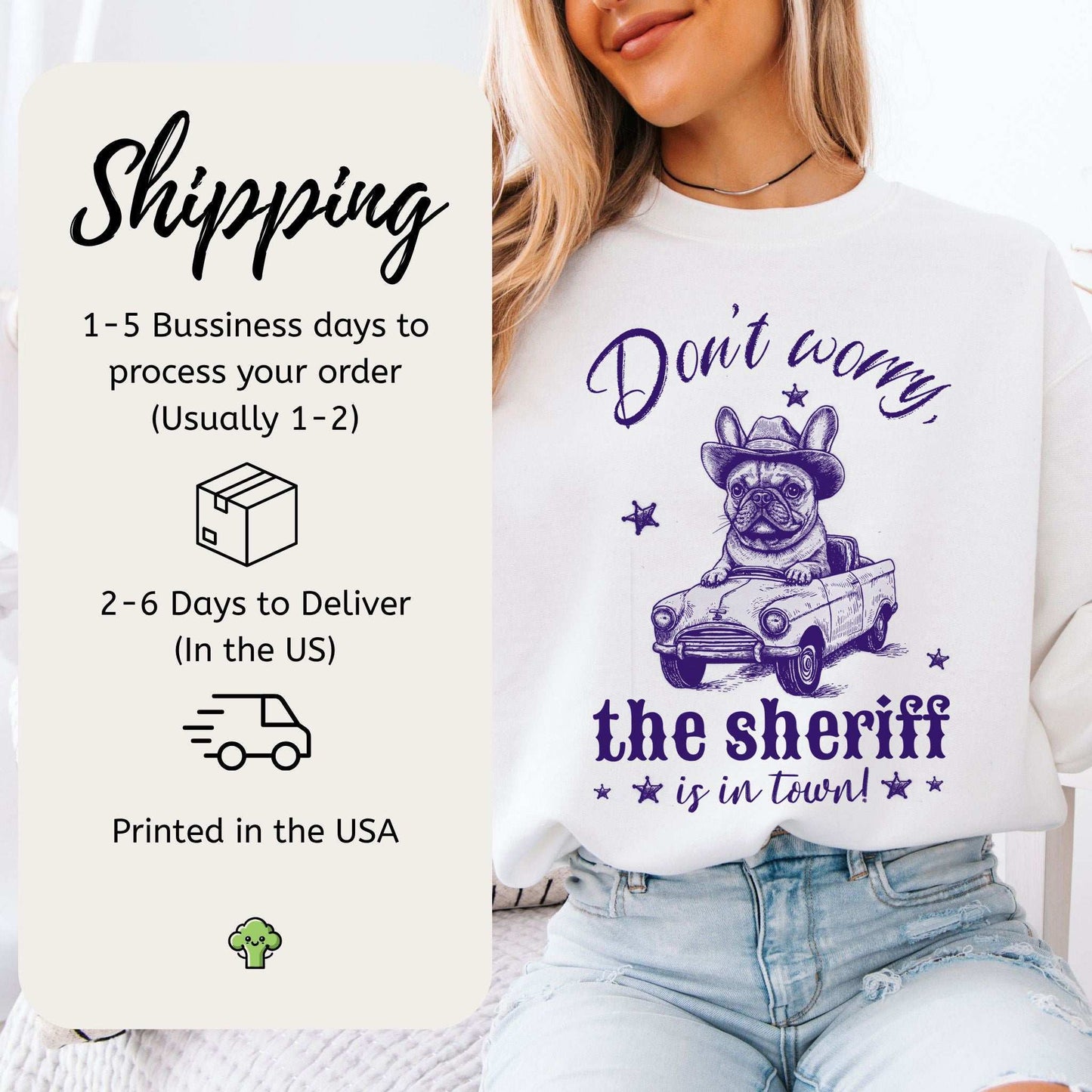 Bulldog Sheriff Sweatshirt – Funny Retro Dog Driving Tiny Car