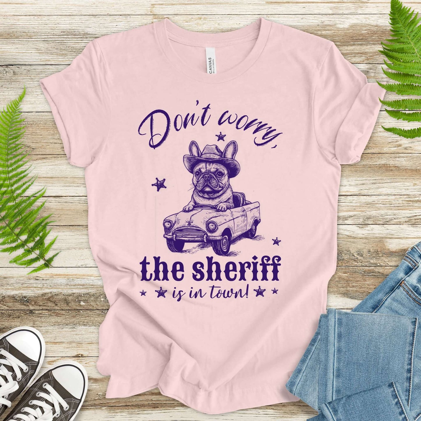 Bulldog Sheriff Retro Funny Car T-Shirt