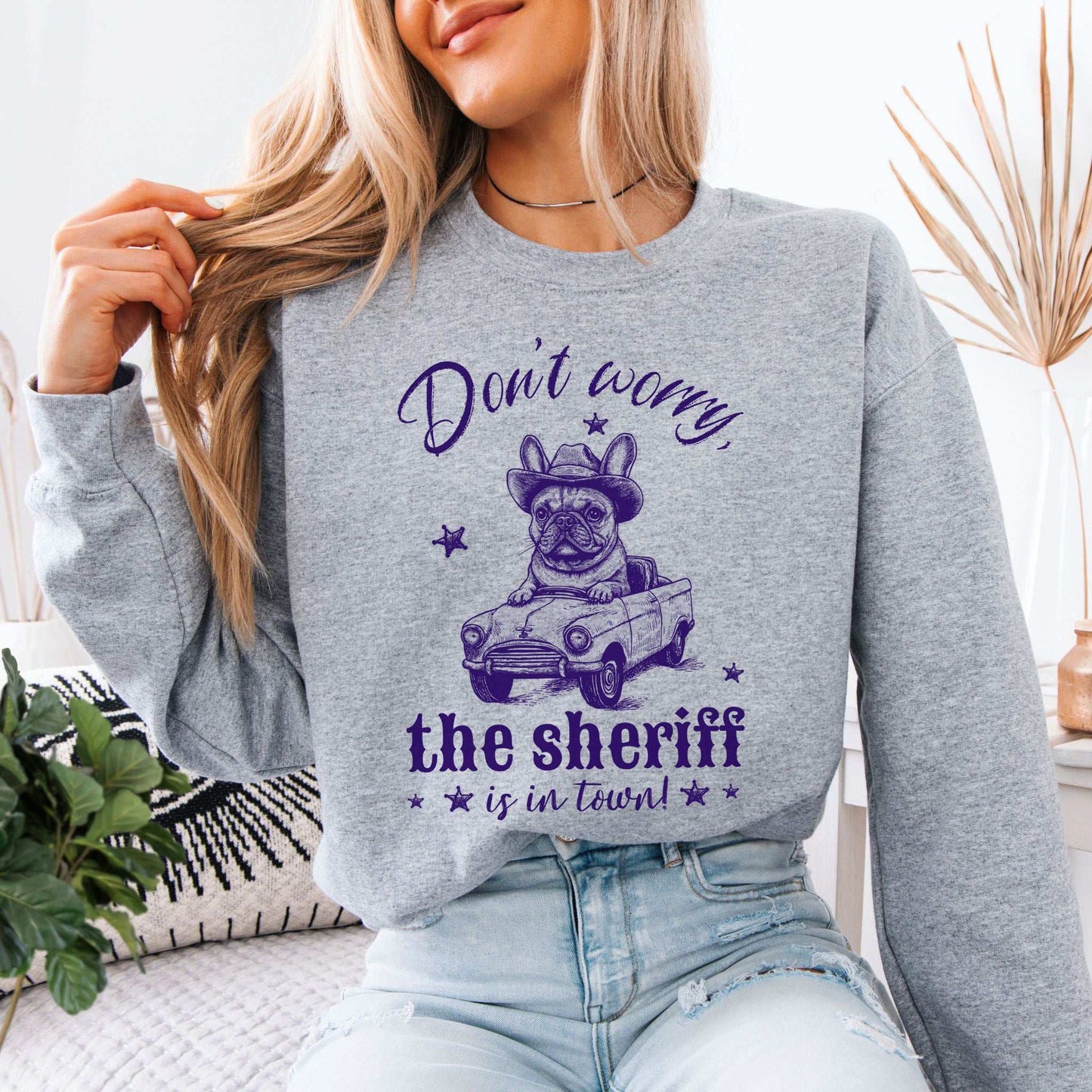Bulldog Sheriff Sweatshirt – Funny Retro Dog Driving Tiny Car