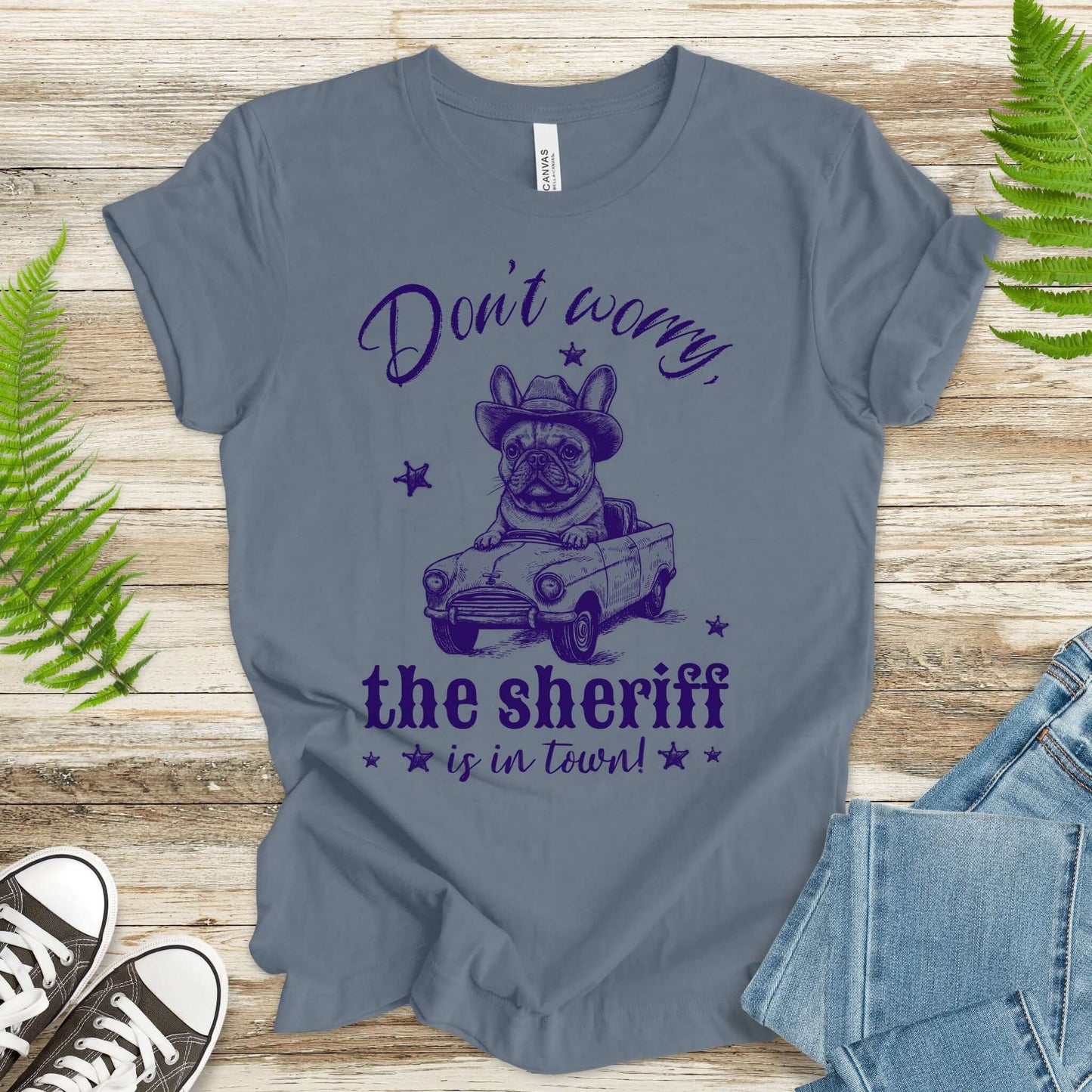 Bulldog Sheriff Retro Funny Car T-Shirt