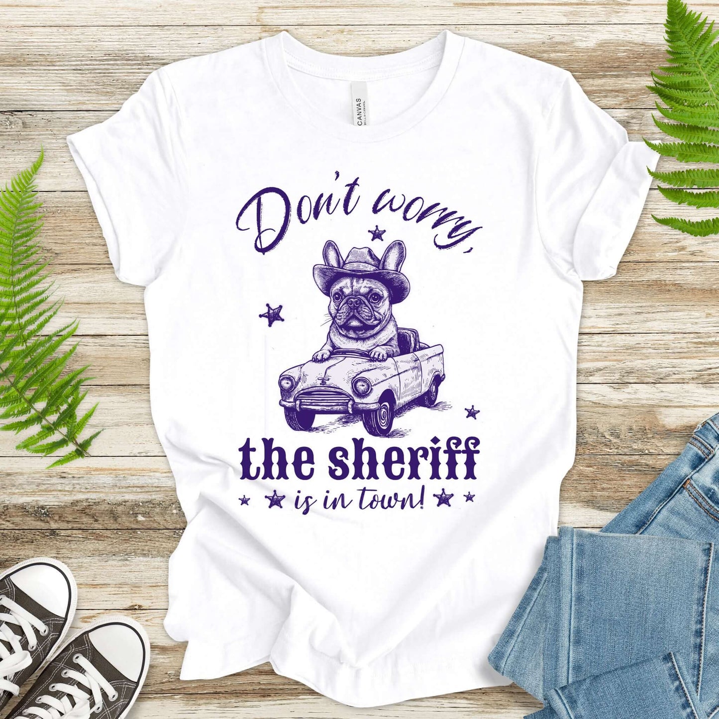 Bulldog Sheriff Retro Funny Car T-Shirt