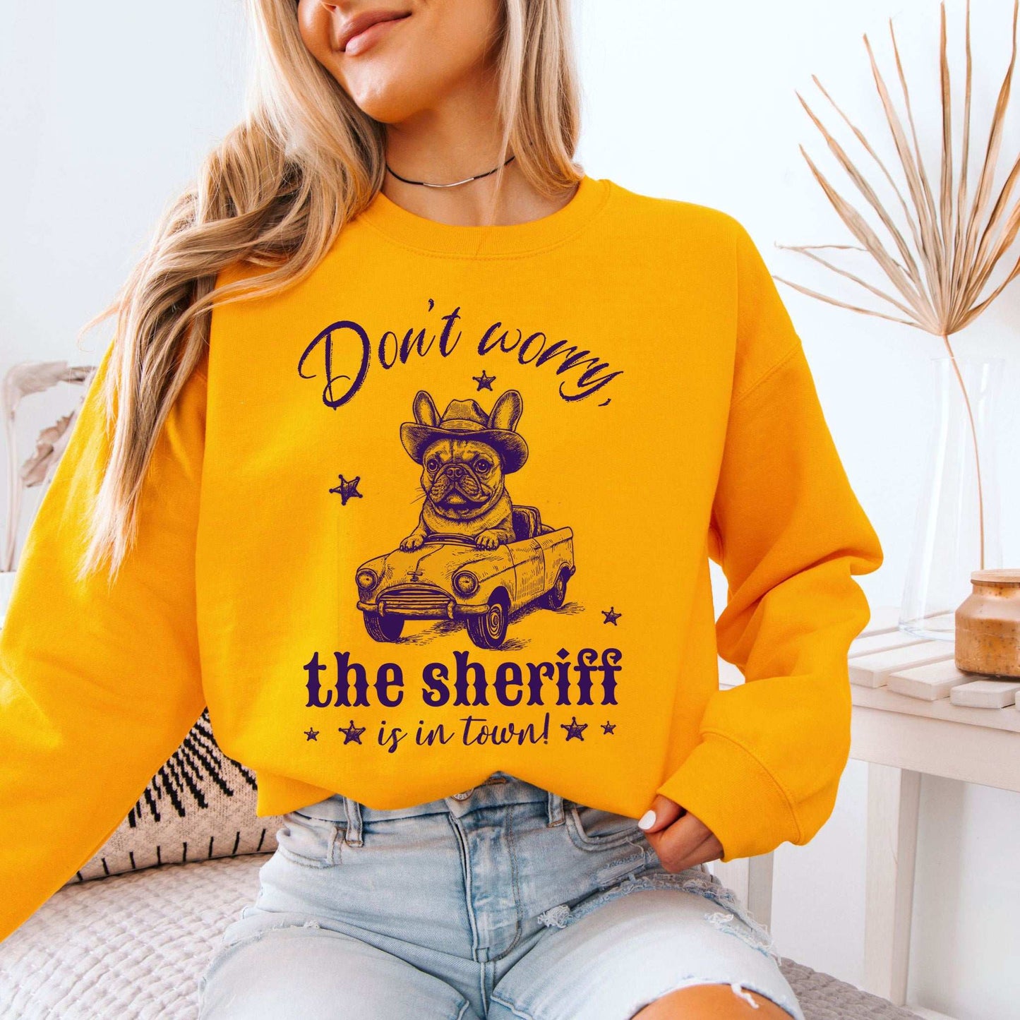 Bulldog Sheriff Sweatshirt – Funny Retro Dog Driving Tiny Car