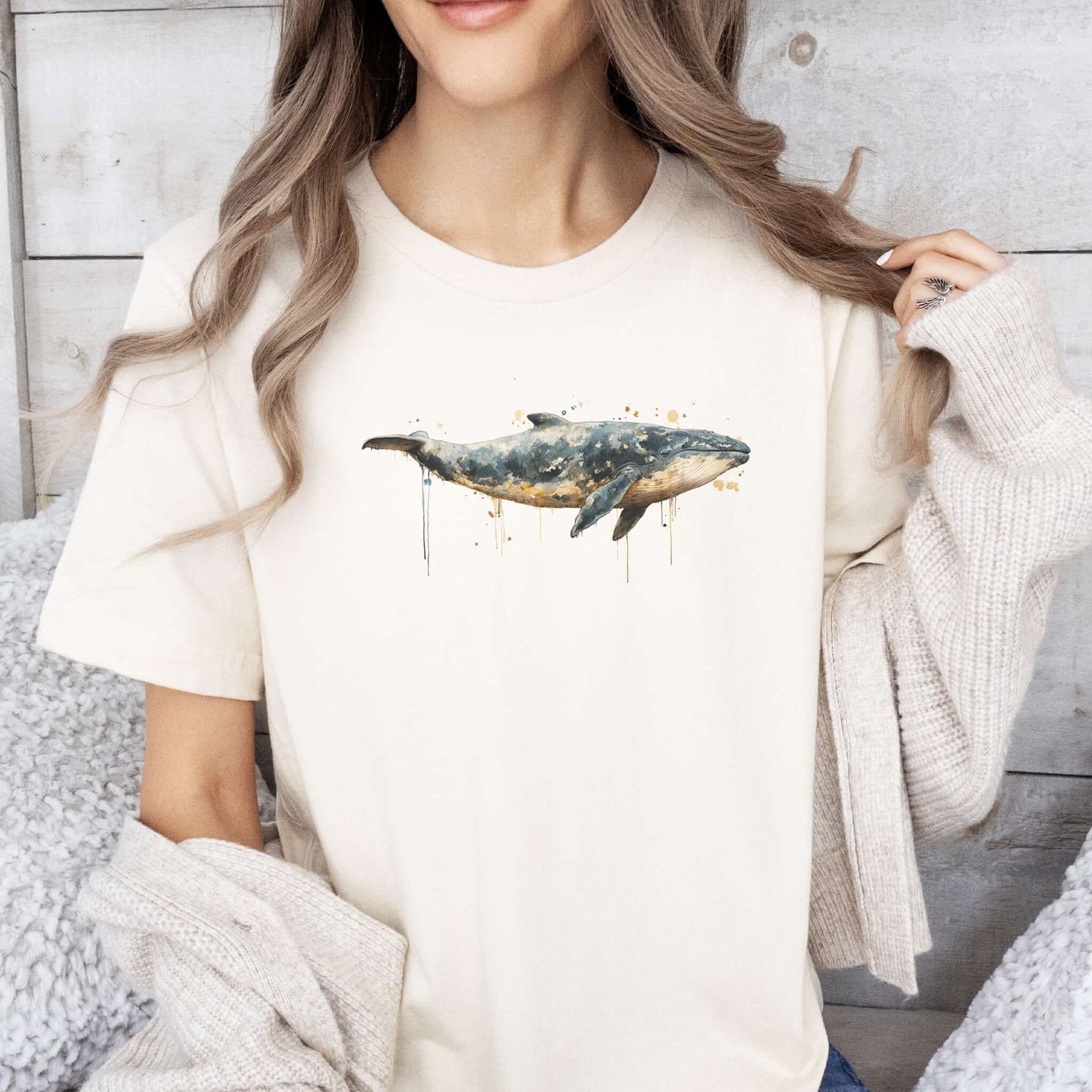 Watercolor Whale T-Shirt – Artistic Ocean Animal Tee