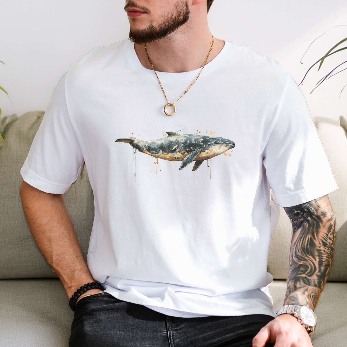 Watercolor Whale T-Shirt – Artistic Ocean Animal Tee