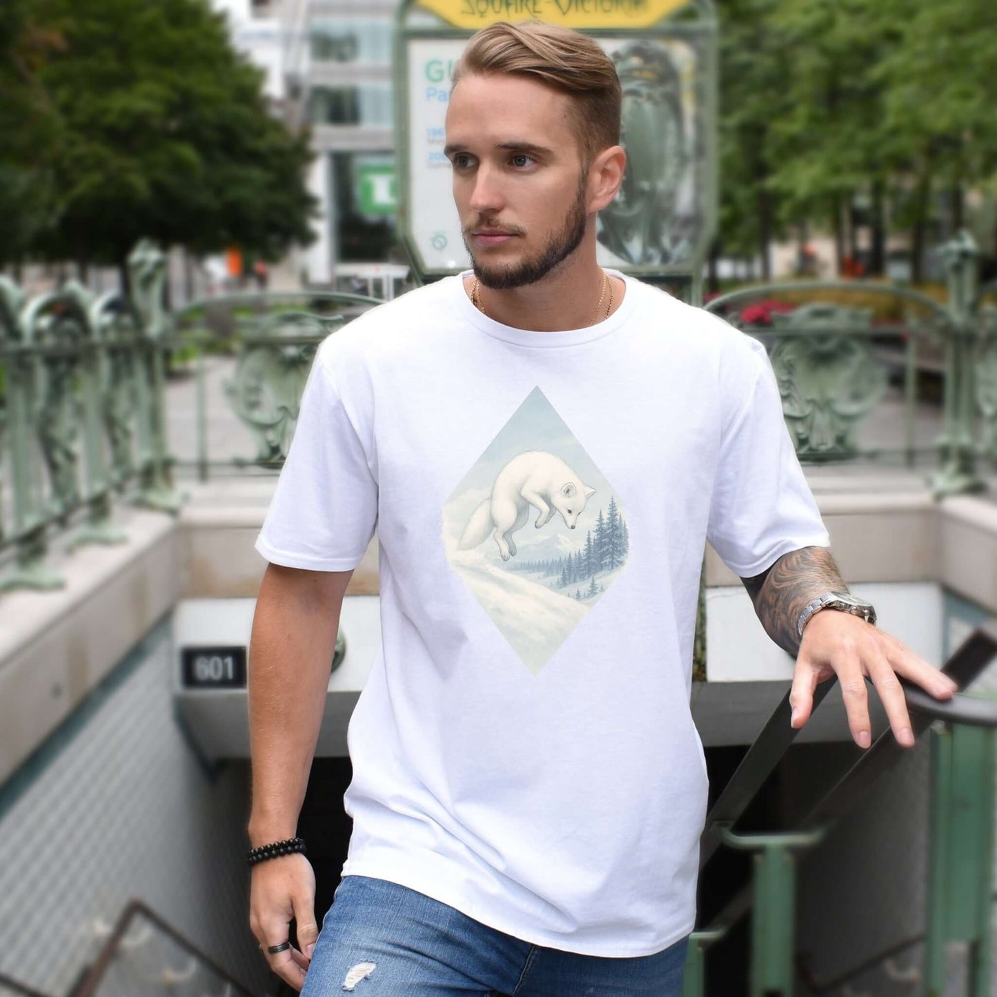 Jumping White Fox in the Snow Spirit T-Shirt