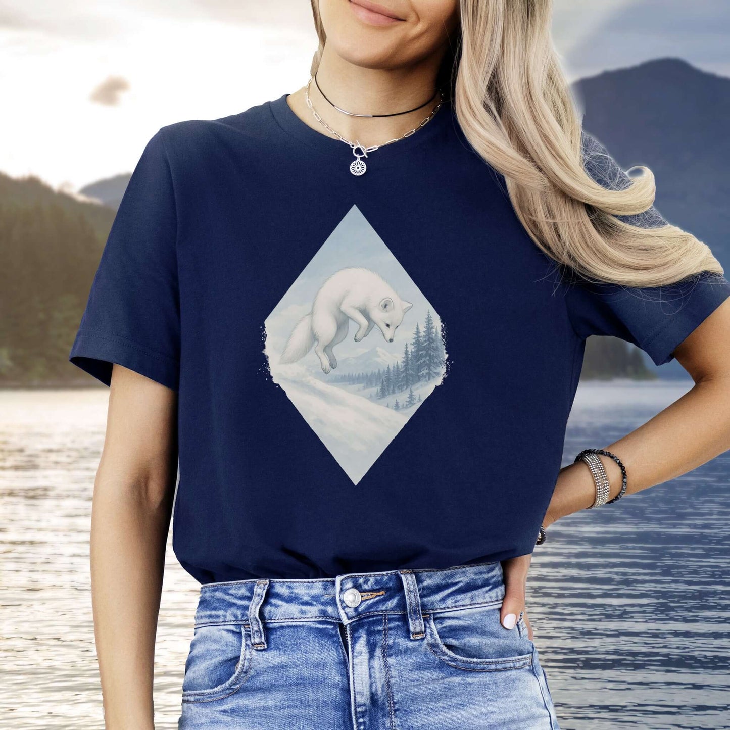 Jumping White Fox in the Snow Spirit T-Shirt