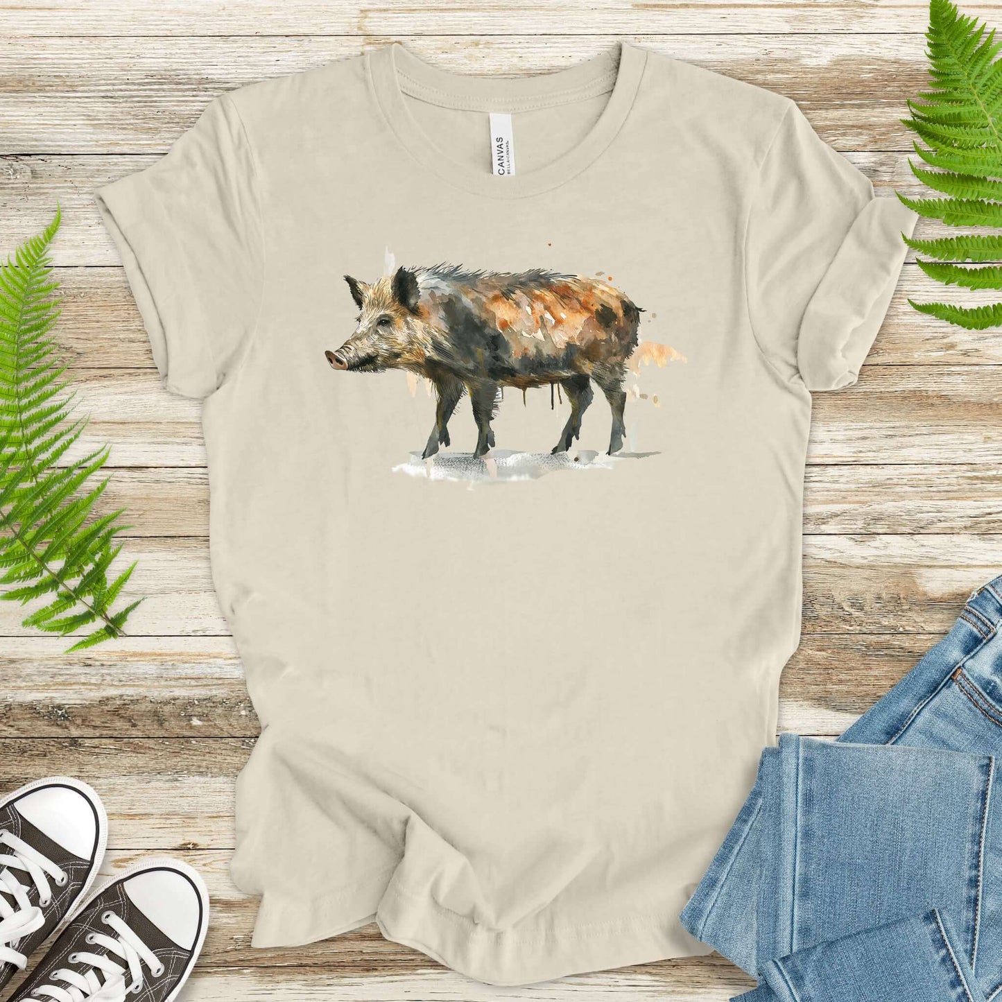 Watercolor Wild Boar T-Shirt – Rustic Nature Lover Gift Tee
