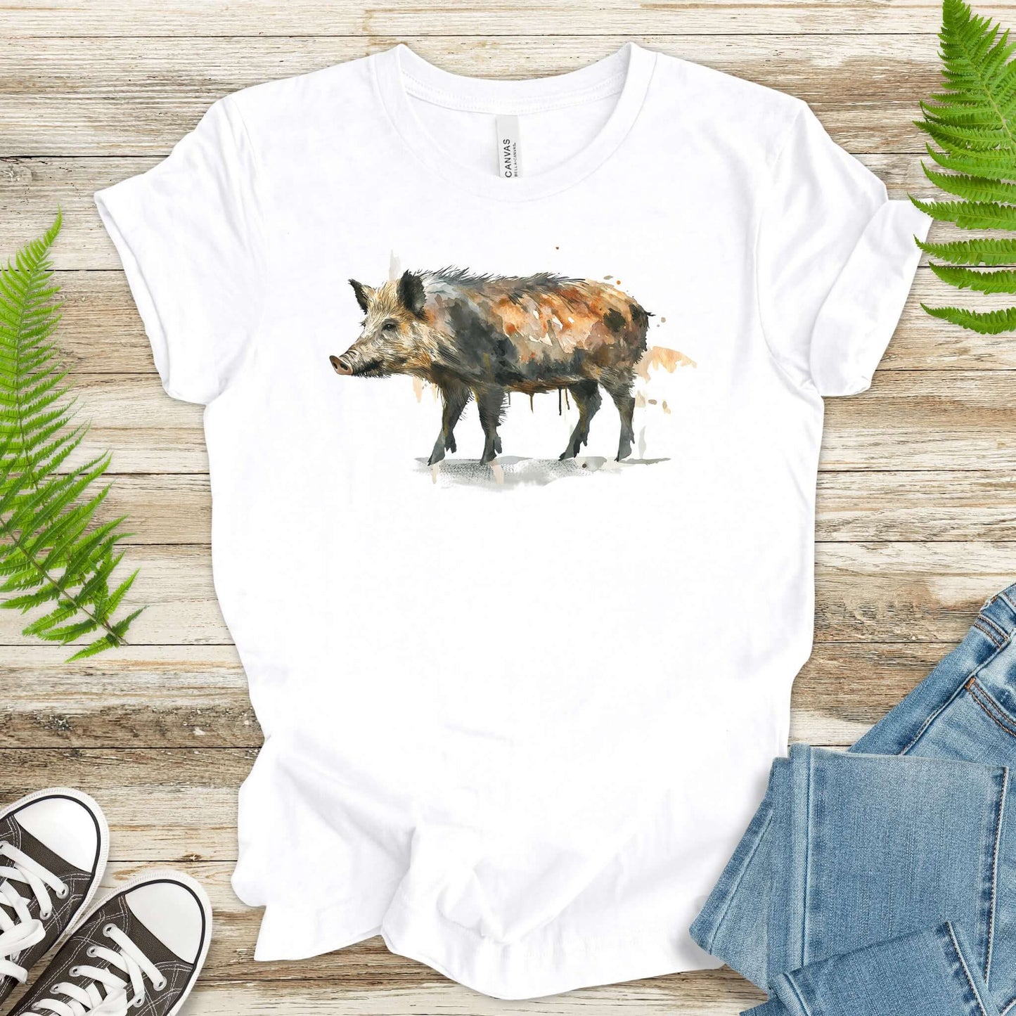 Watercolor Wild Boar T-Shirt – Rustic Nature Lover Gift Tee