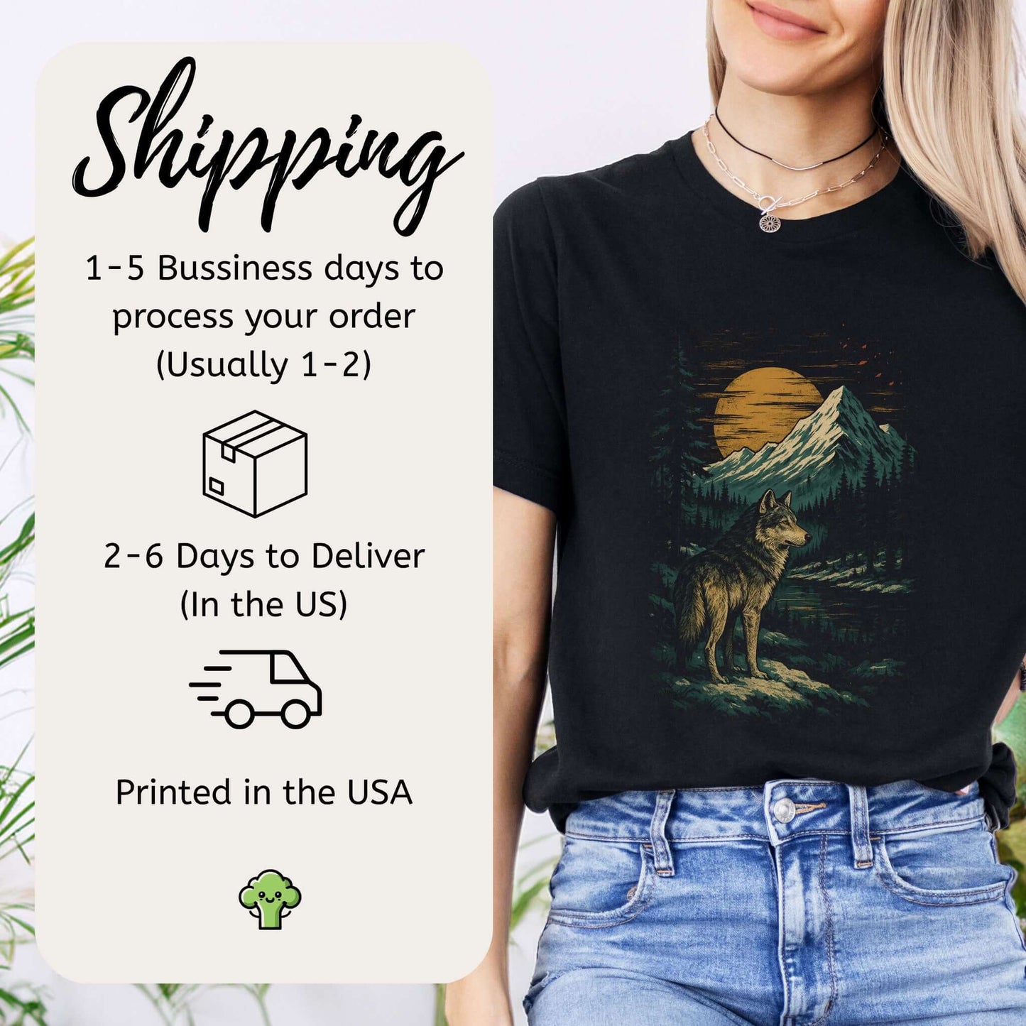 Spirit Wolf at Sunset T-Shirt – Japanese Style Mountain Landscape Tee
