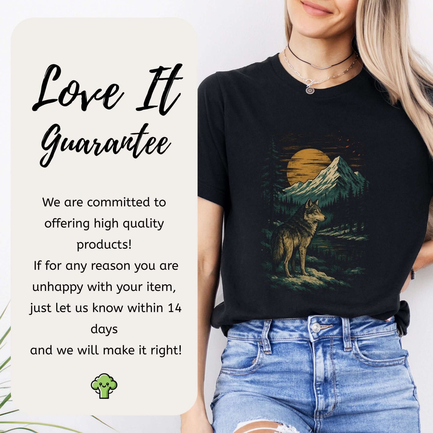 Spirit Wolf at Sunset T-Shirt – Japanese Style Mountain Landscape Tee