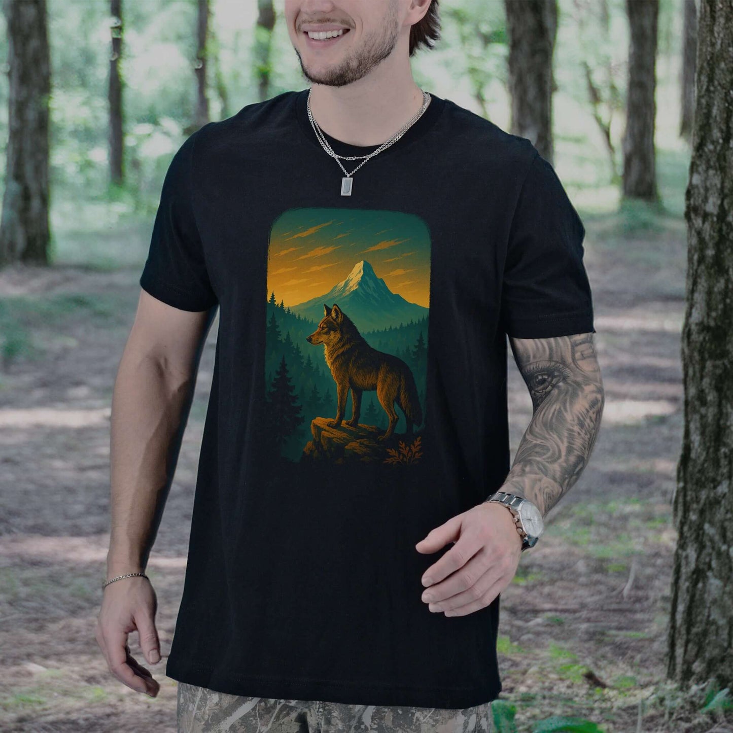 Wolf on Cliff T-Shirt – Majestic Forest & Mountain Wildlife Tee