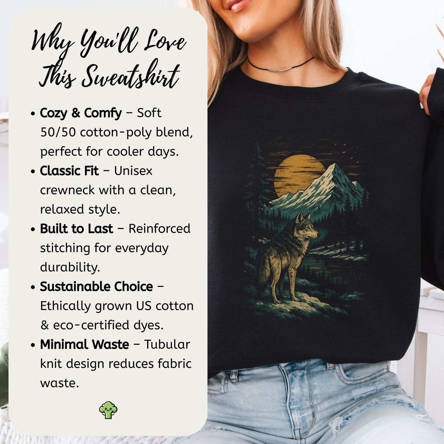 Spirit Wolf at Sunset Sweatshirt – Japanese Style Mountain Landscape